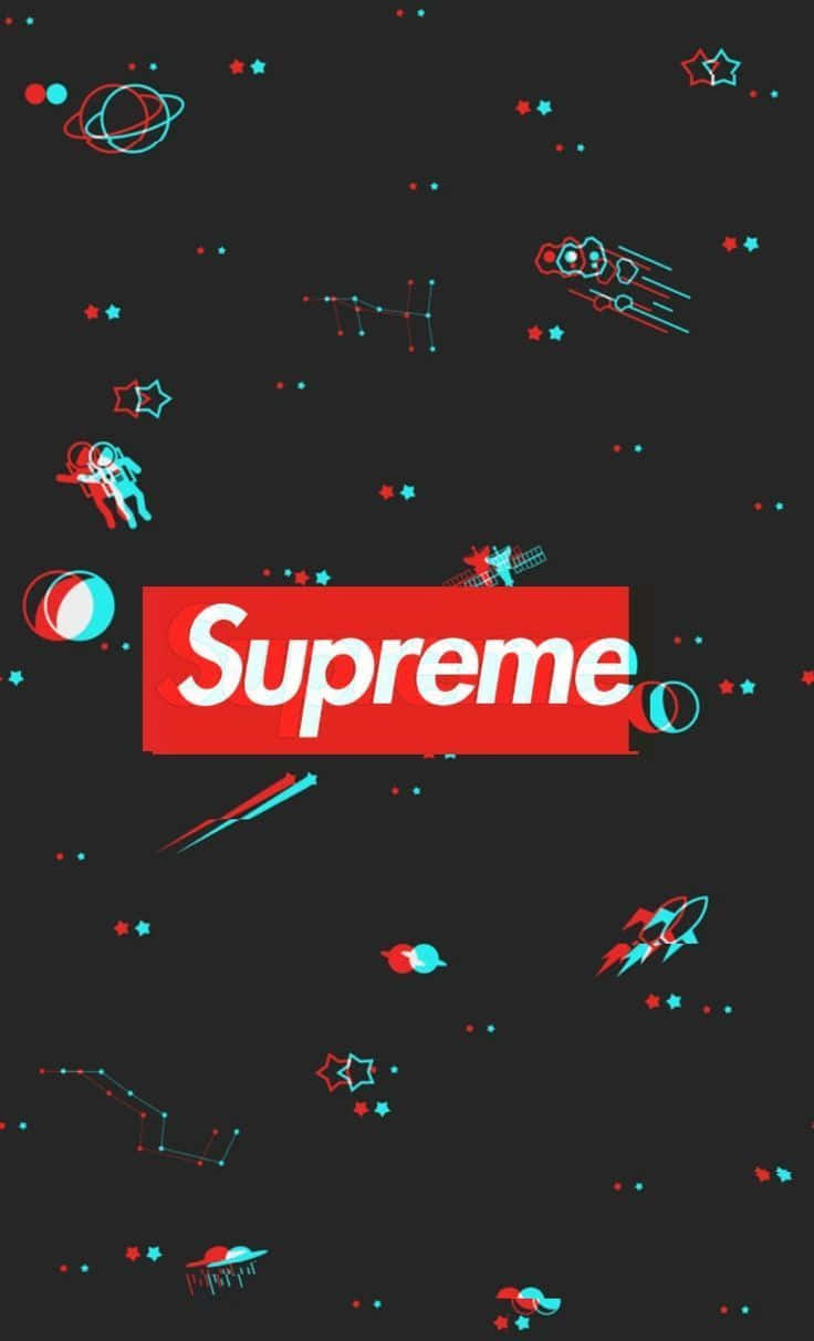Supreme iPhone, dark space-themed, red and cyan cosmic elements, SD Phone Wallpaper