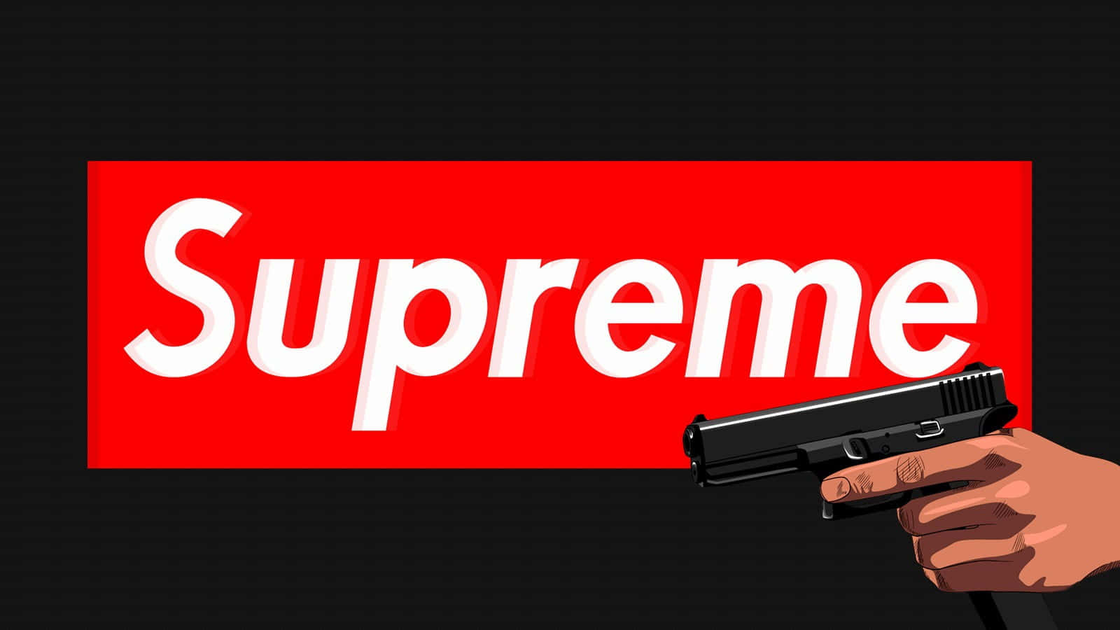 Supreme Logo, black handgun, black background, HD Desktop Wallpaper