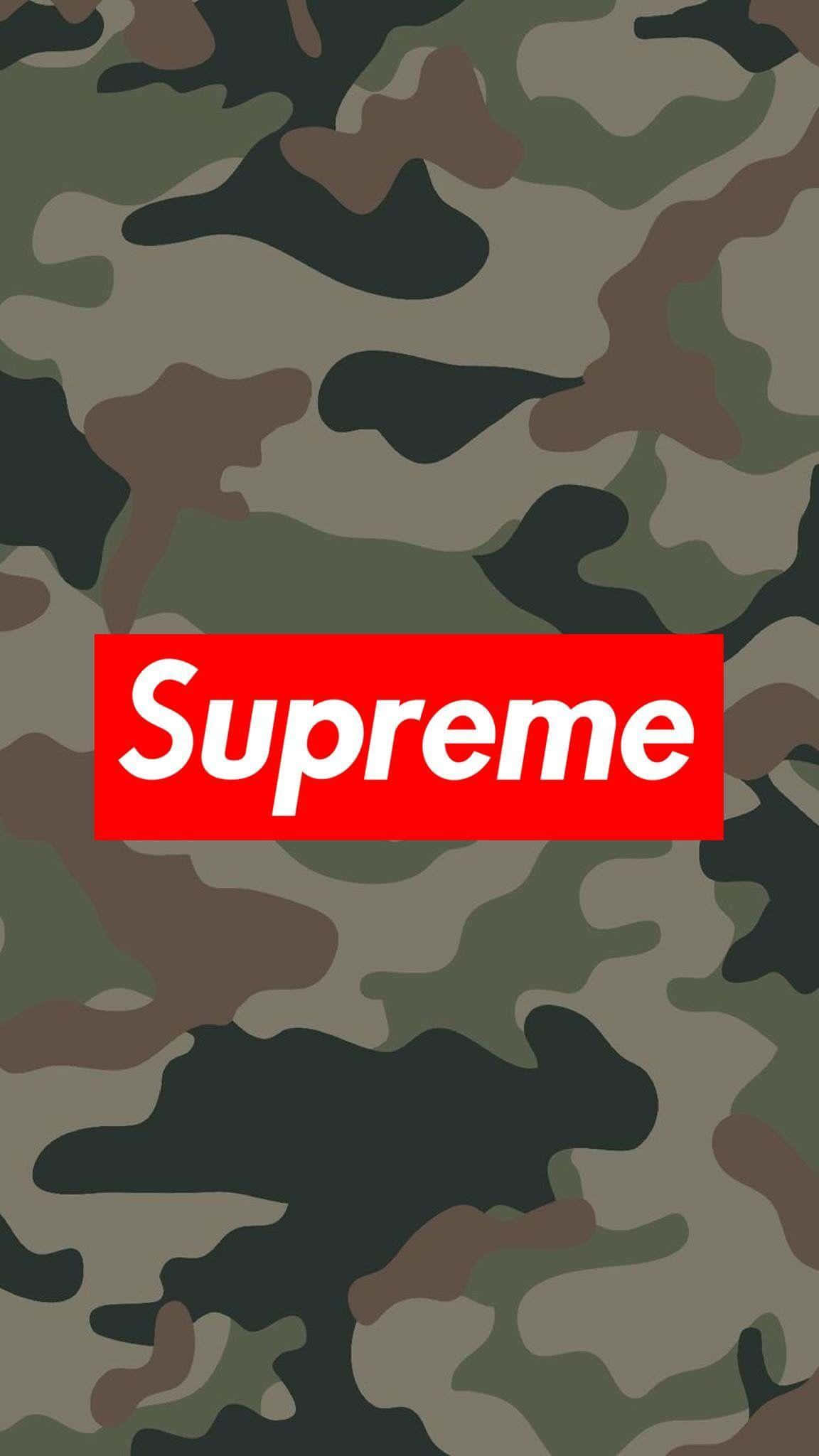 Supreme Logo, red, military camouflage, Full HD Phone Wallpaper