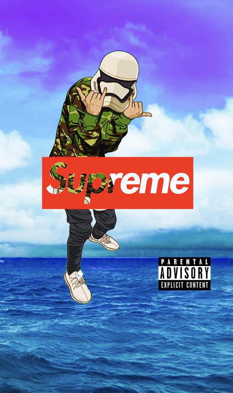 Supreme logo, parental advisory label, camouflage jacket, HD Phone Wallpaper