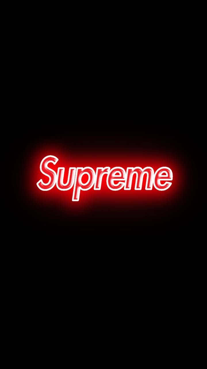 red neon Supreme logo, glowing red neon, pitch-black background, HD Phone Wallpaper