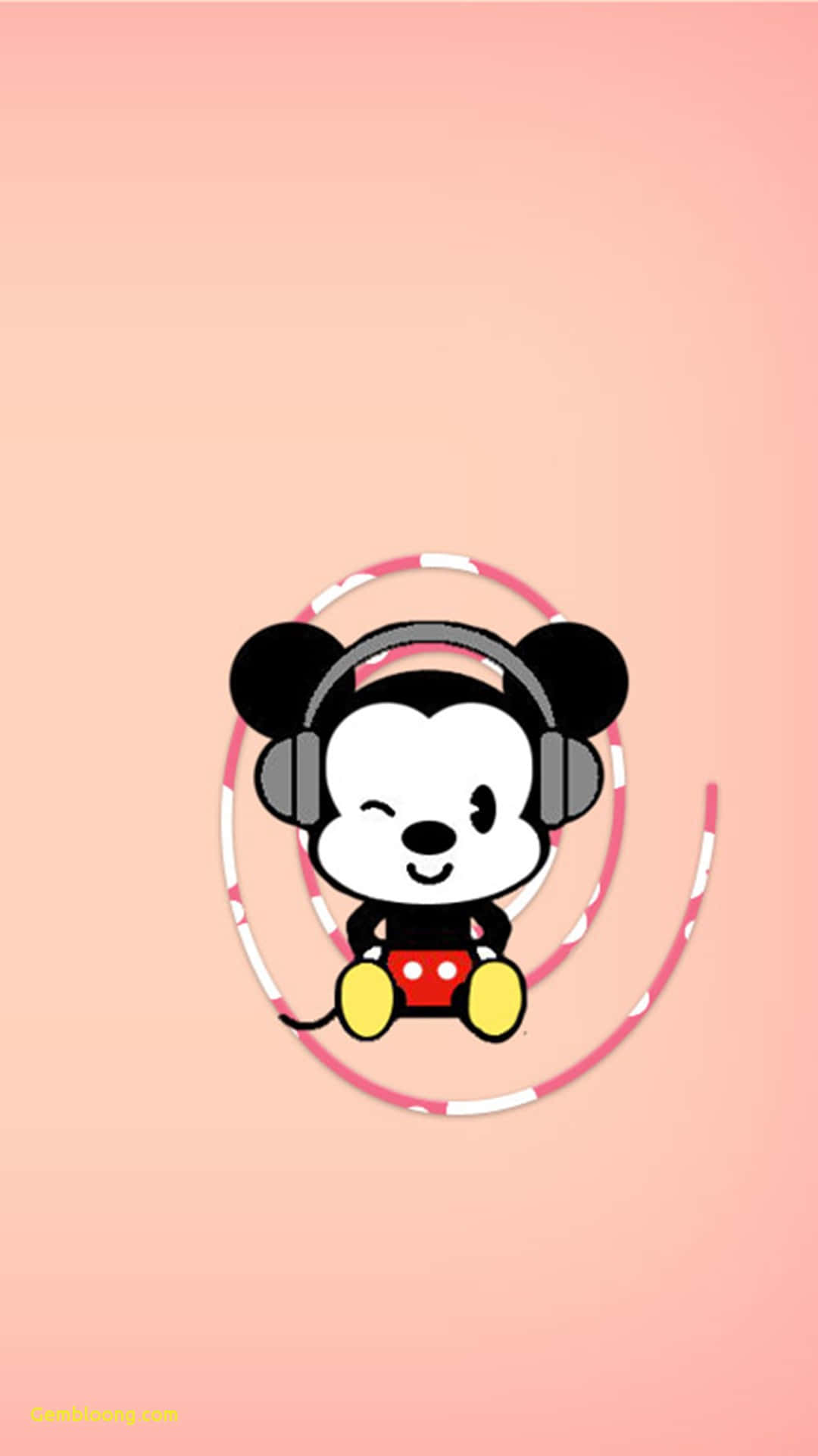 Mickey Mouse, headphones, pink and white hula hoop, Full HD Phone Wallpaper