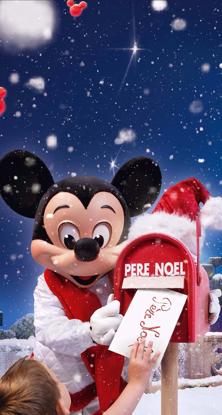 Mickey Mouse, Santa hat, red Pere Noel mailbox, HD Phone Wallpaper
