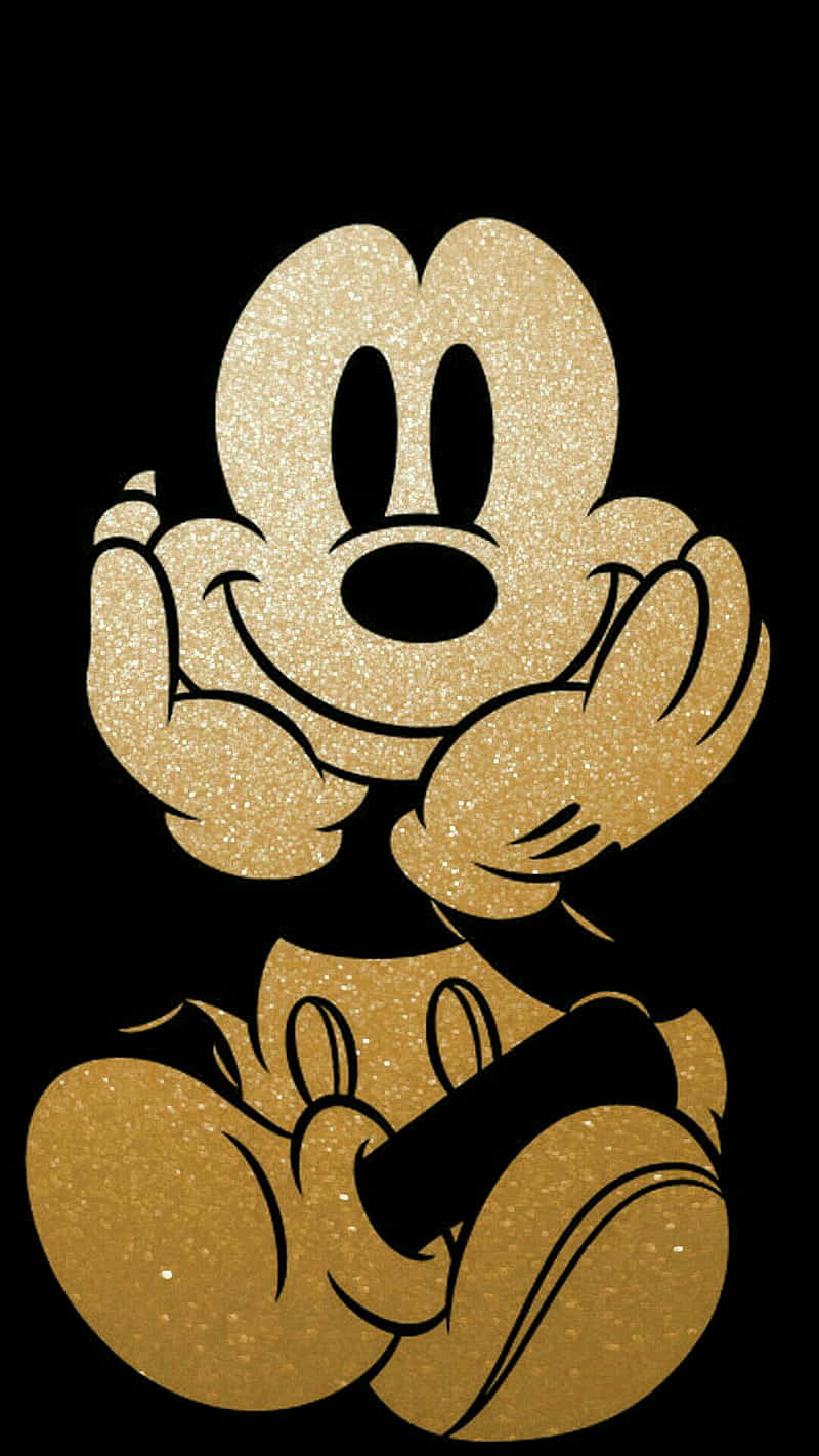 Mickey Mouse, glittering gold, silhouette, HD Phone Wallpaper
