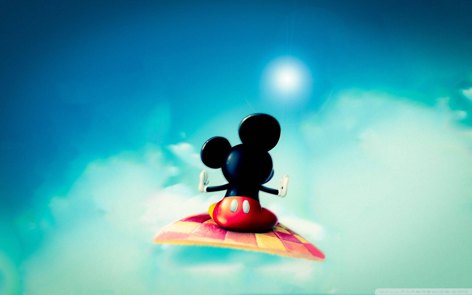 Bright Sky Mickey Mouse, Mickey Mouse, checkered surfboard, Full HD Desktop Wallpaper