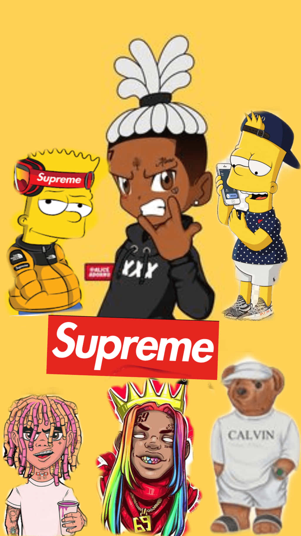 Supreme, Simpson, vibrant yellow background, HD Phone Wallpaper