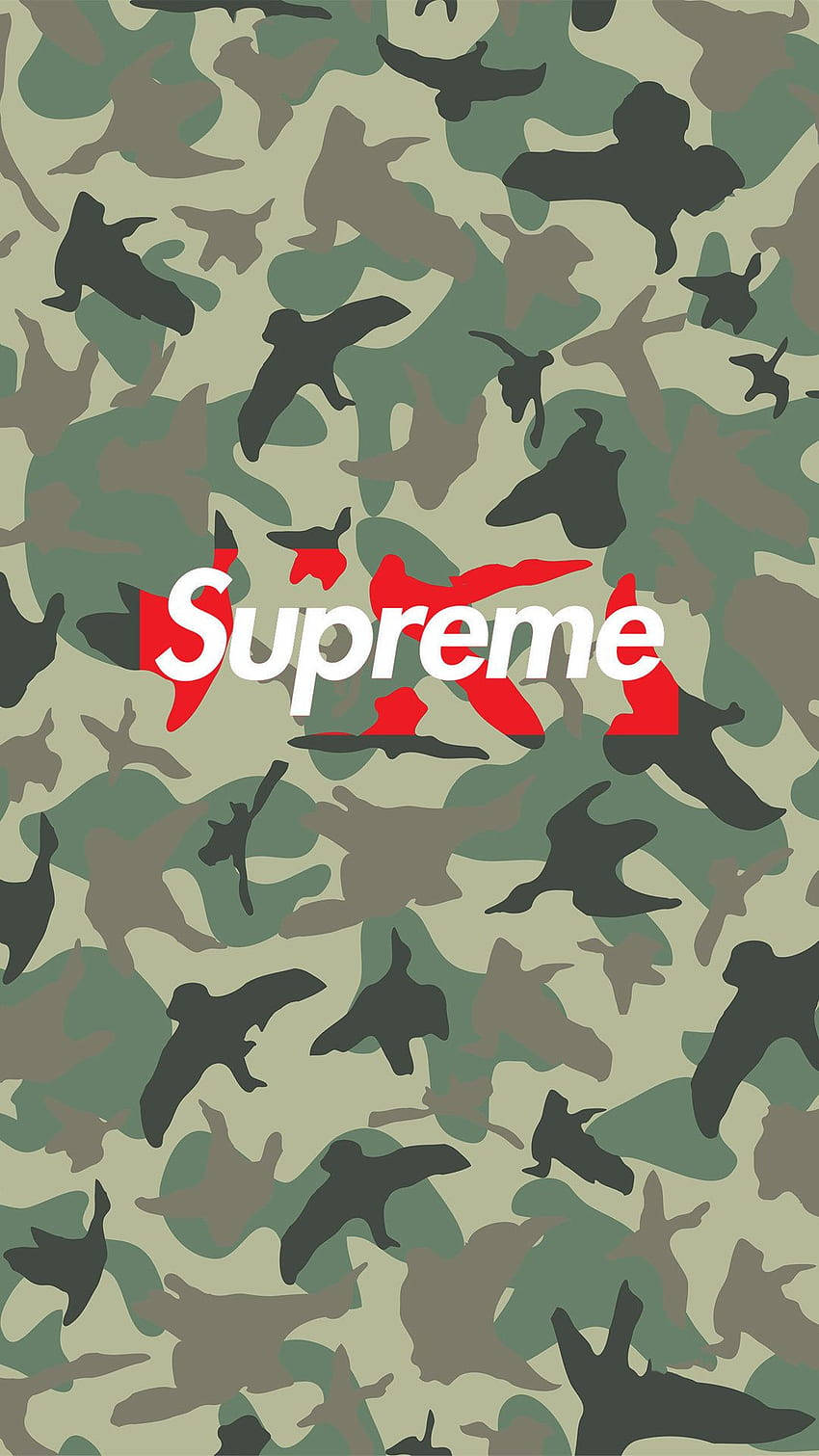Supreme, camo, black bird silhouettes, HD Phone Wallpaper