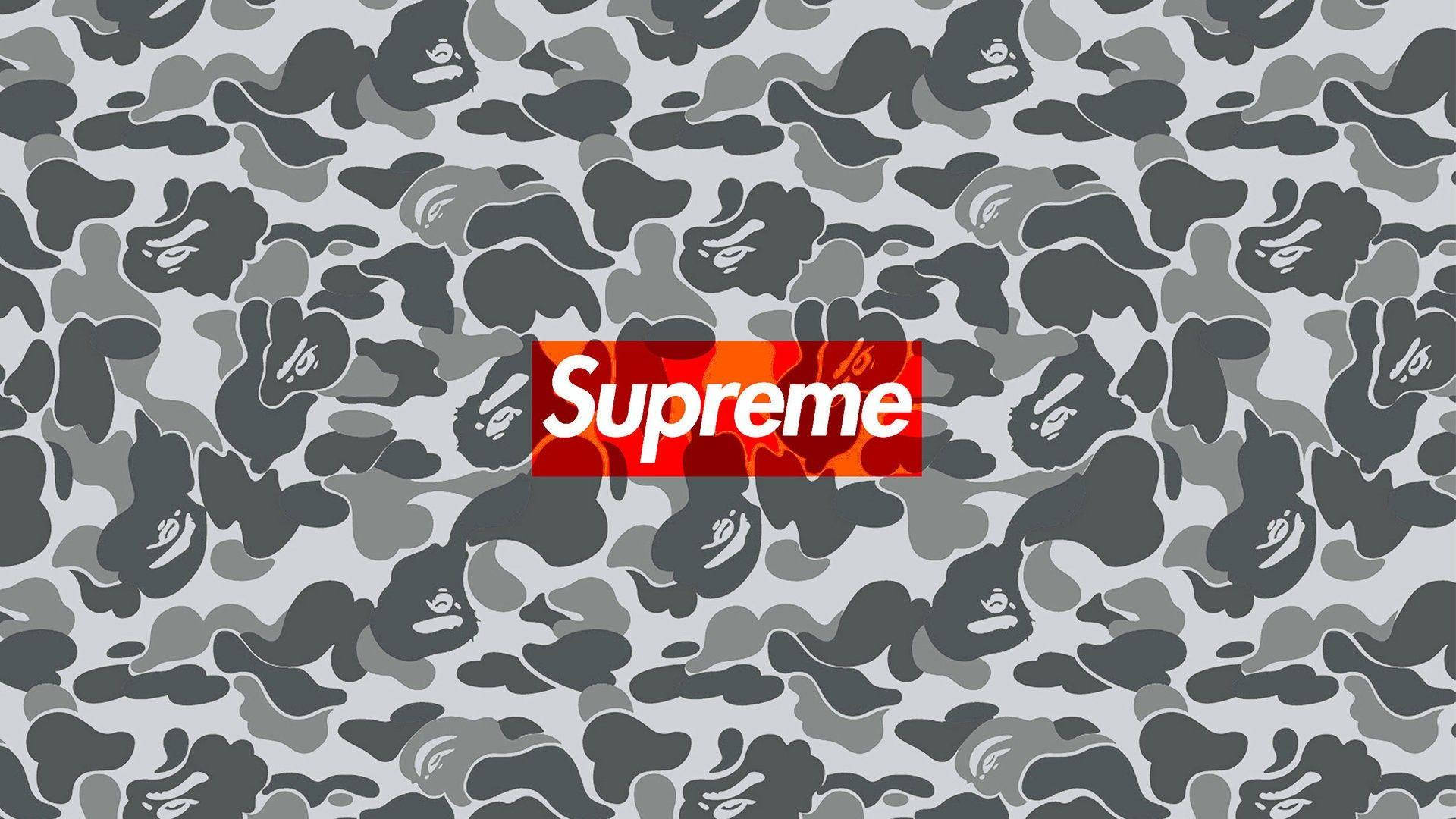 Supreme, camouflage pattern, ape head silhouettes, Full HD Desktop Wallpaper