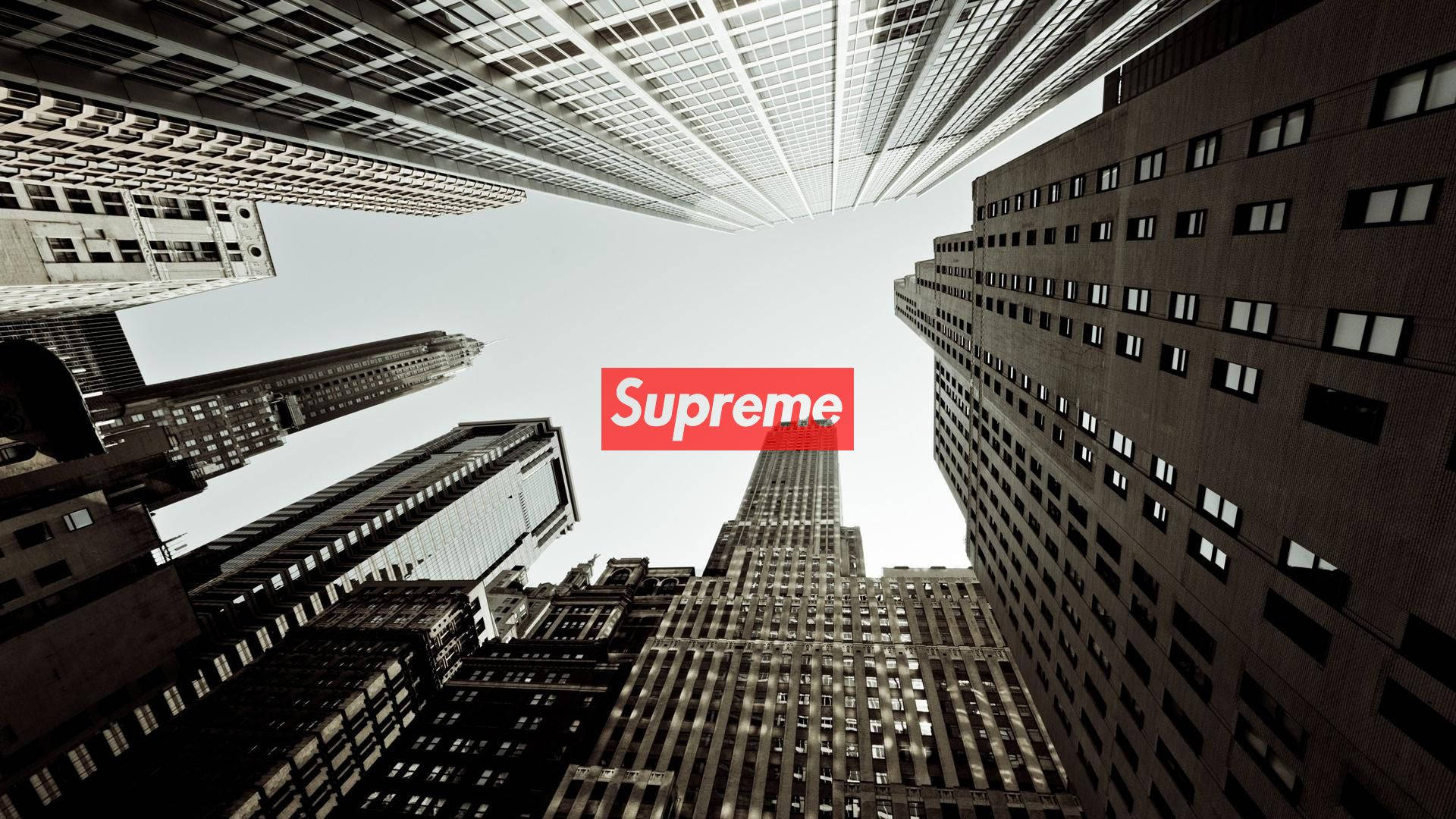 Supreme, high-rise buildings, red Supreme logo, Full HD Desktop Wallpaper