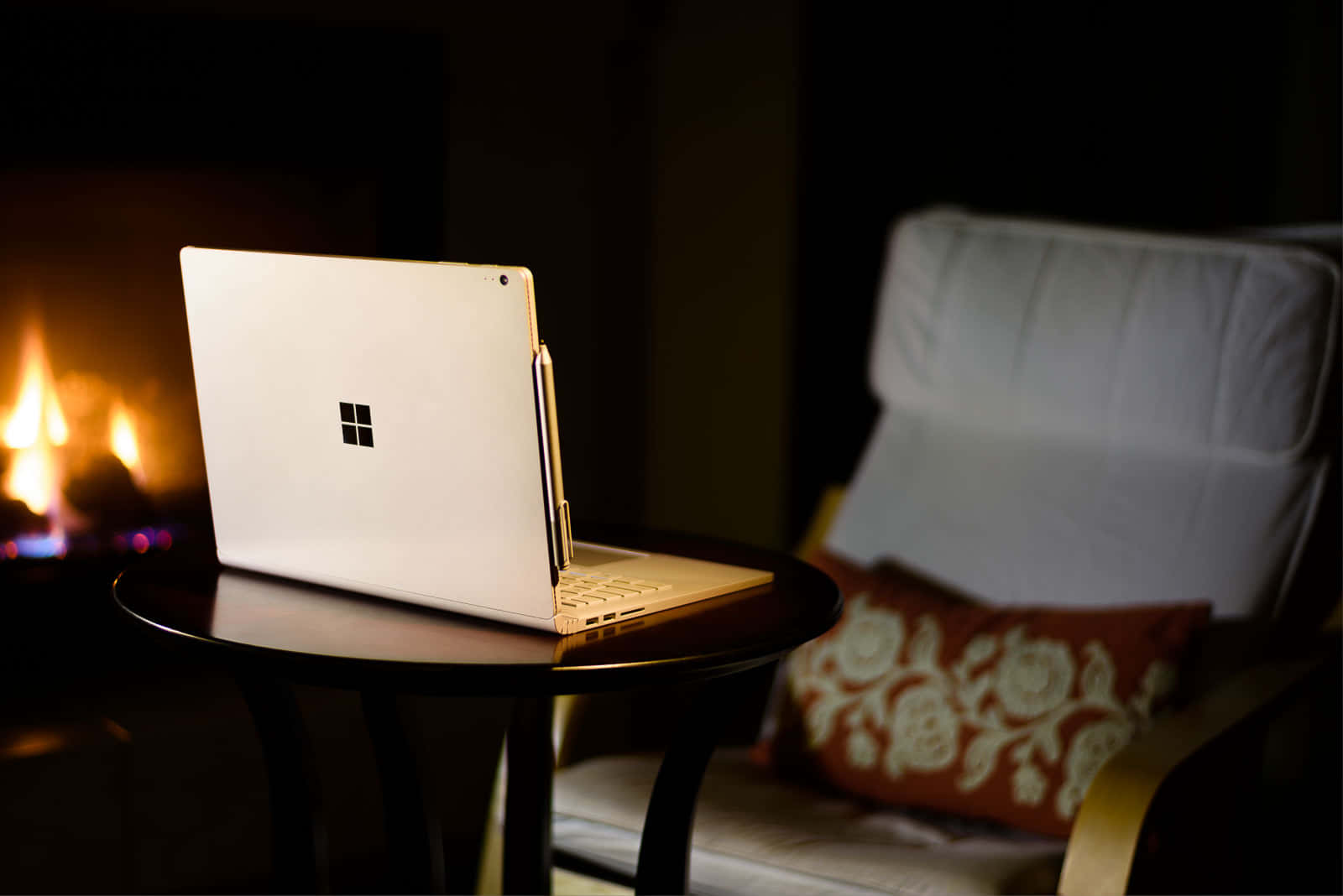 Surface Book, silver, dark round table, HD Desktop Wallpaper