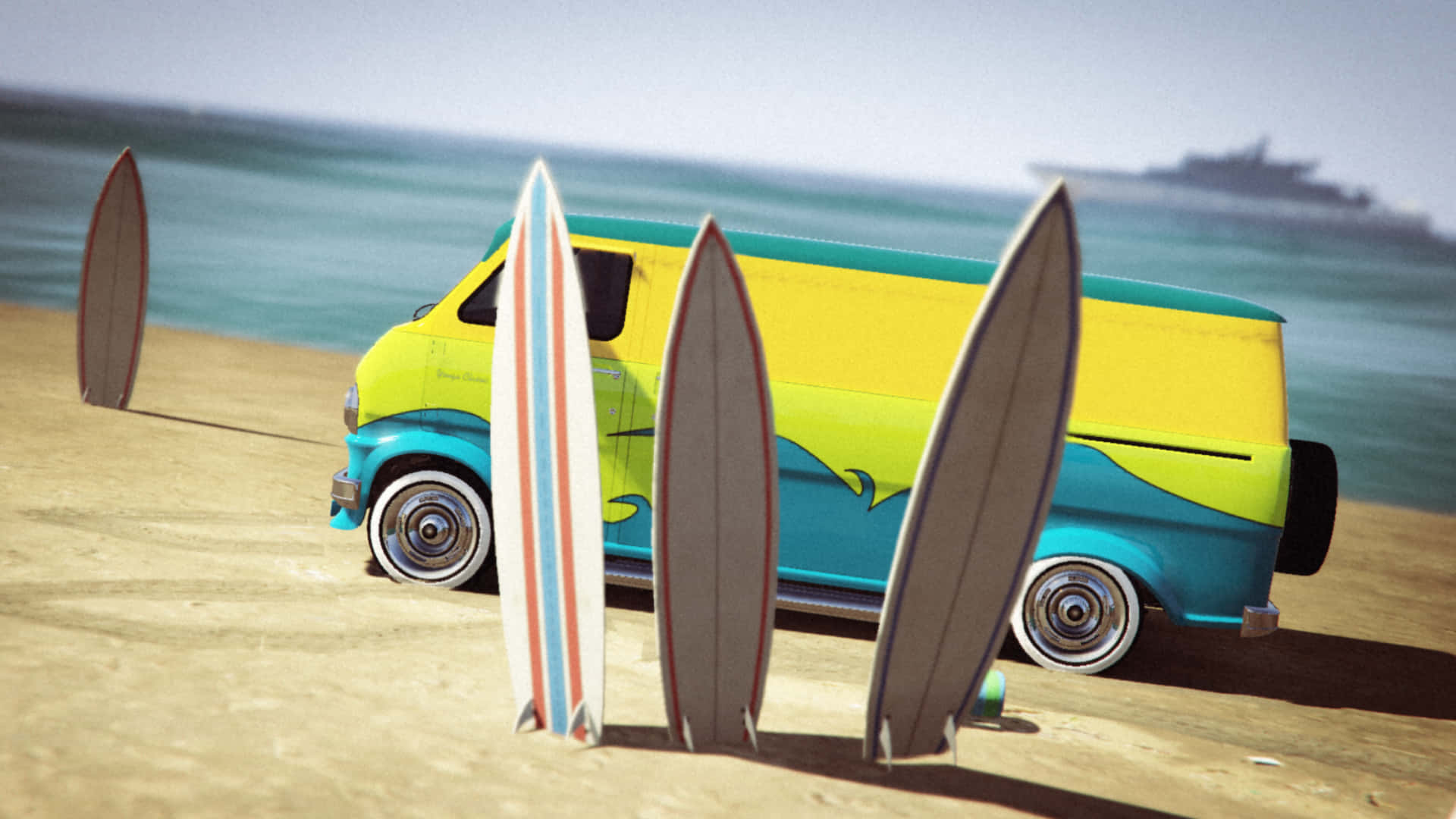 vibrant yellow, teal, van, Full HD Desktop Wallpaper