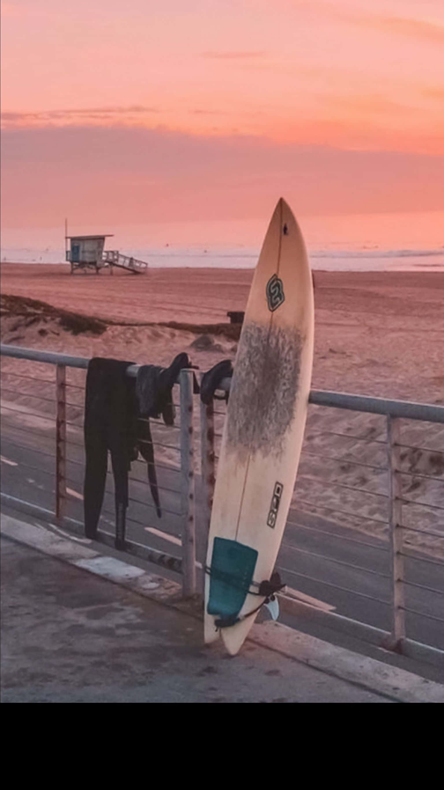 White Beach Surfboard, surfboard, sunset, 2K Phone Wallpaper