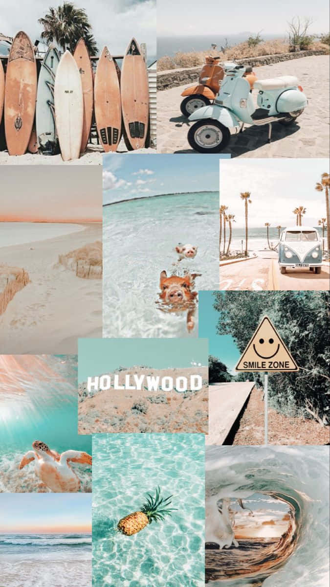 beach, surfboard, vintage scooters, SD Phone Wallpaper