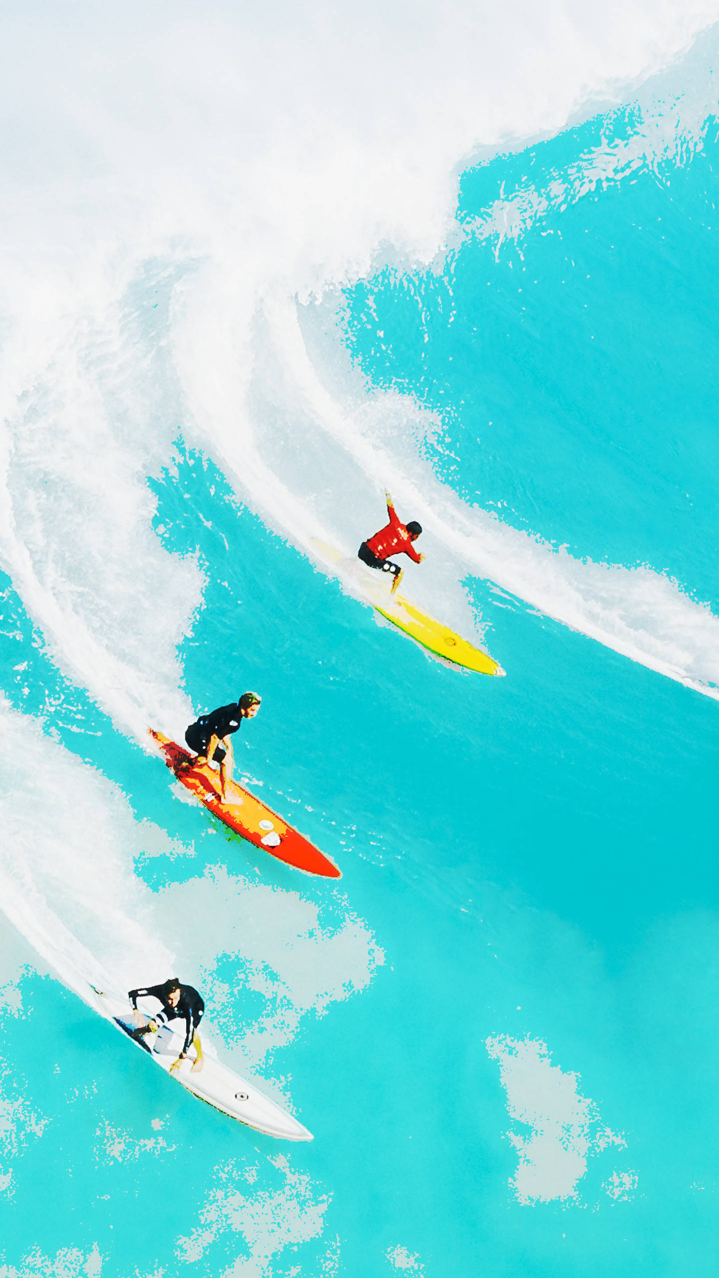 bright blue ocean, turquoise waves, vibrant surfboards, 2K Phone Wallpaper