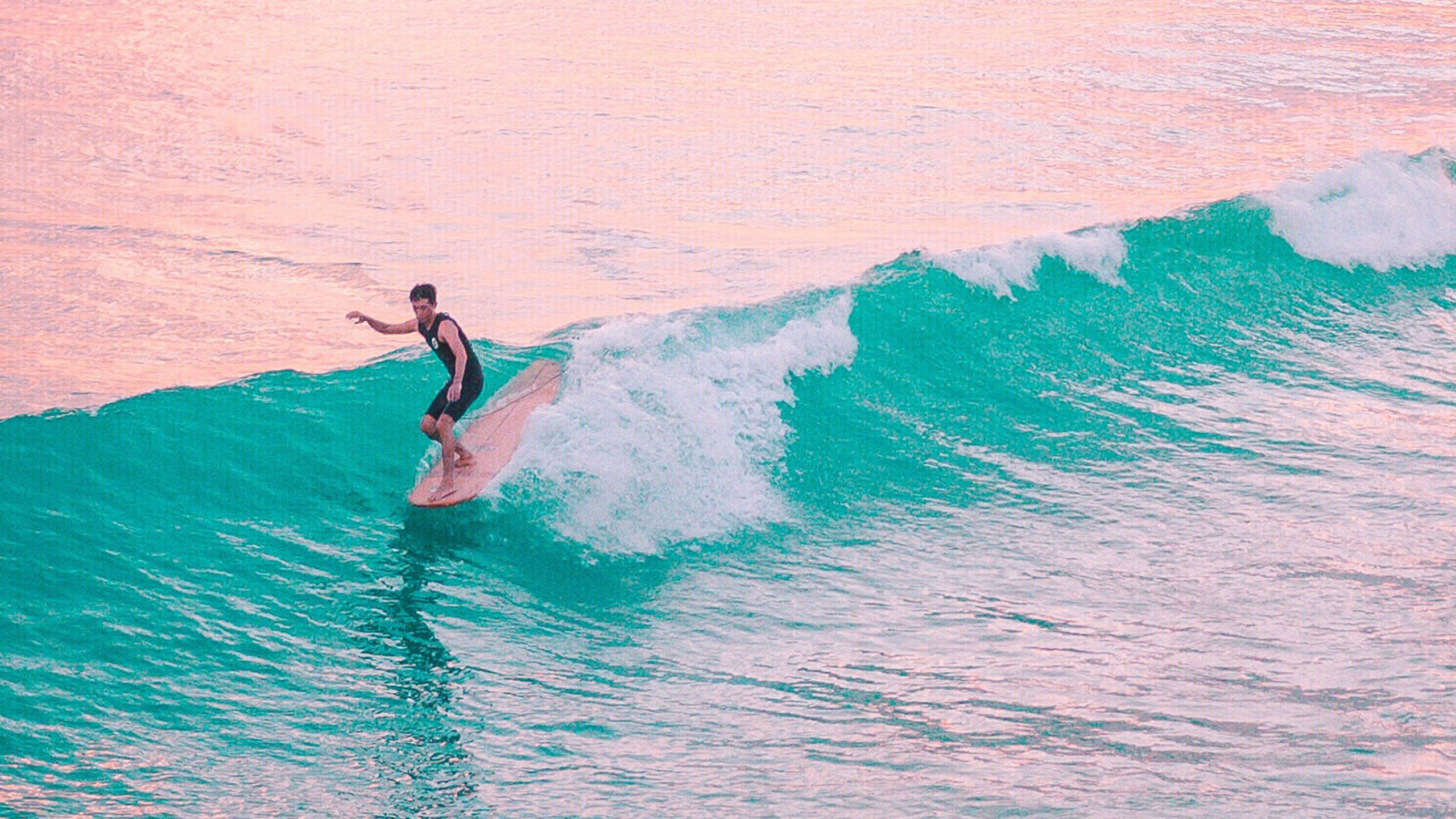 turquoise wave, pink sky, sunset, 2K Desktop Wallpaper