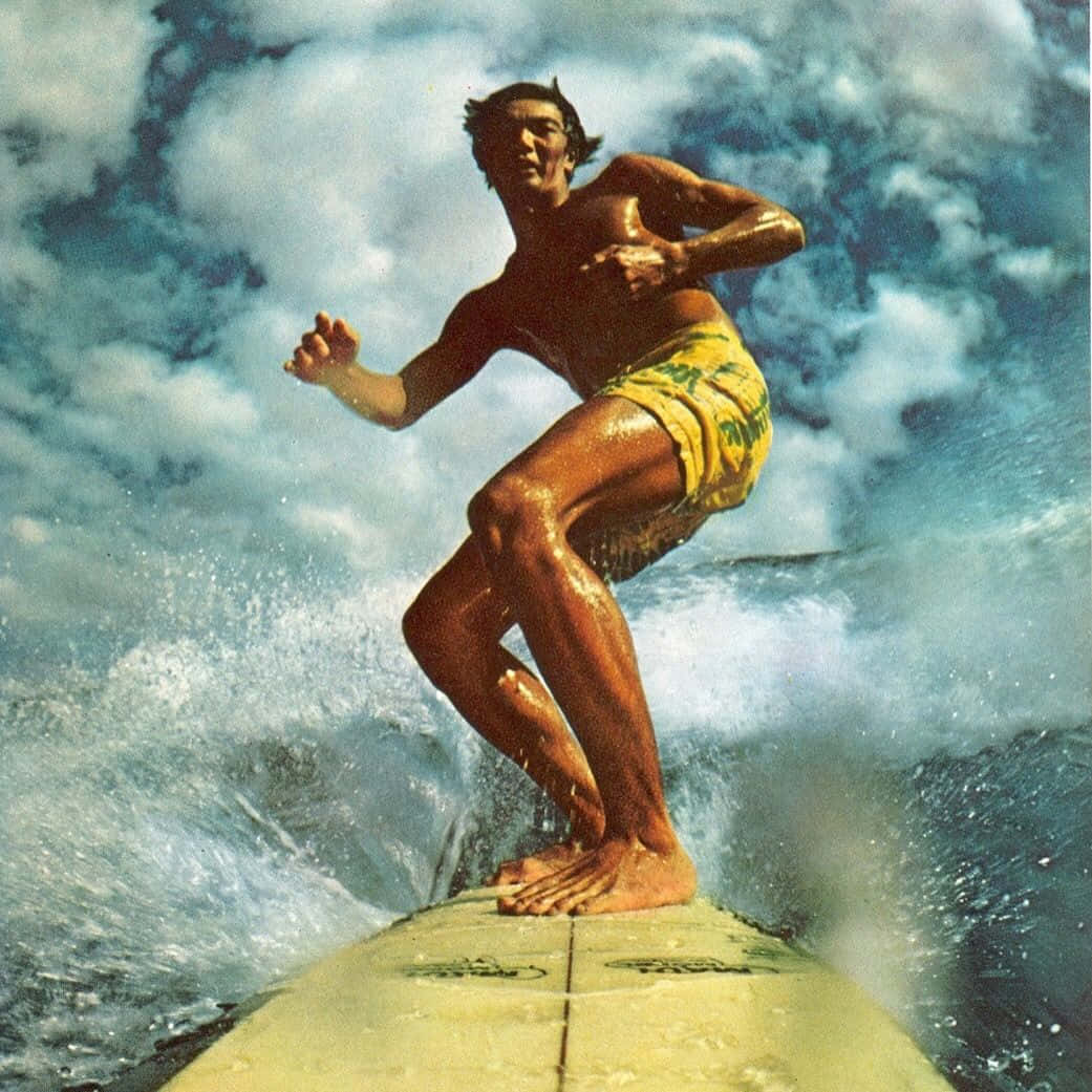 vintage surf, yellow trunks, ocean wave, SD Desktop Wallpaper