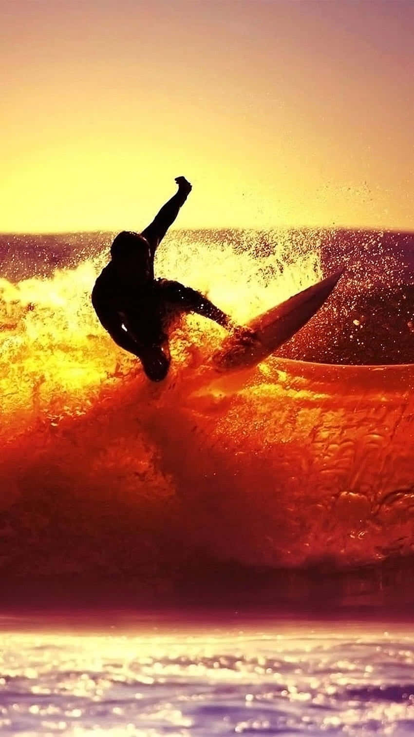 iPhone, surfer, fiery orange wave, HD Phone Wallpaper