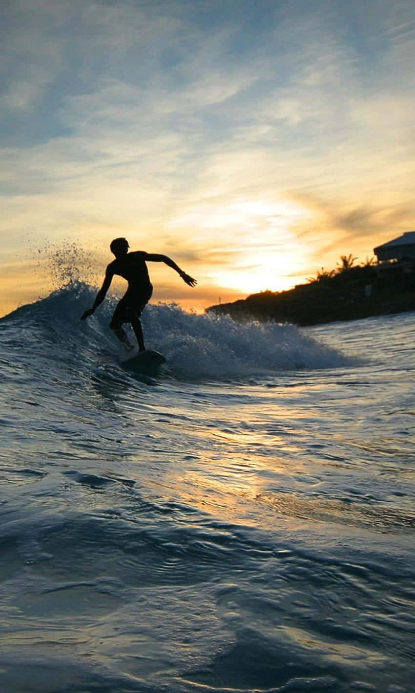 Surfing iPhone, sunset, golden light, HD Phone Wallpaper