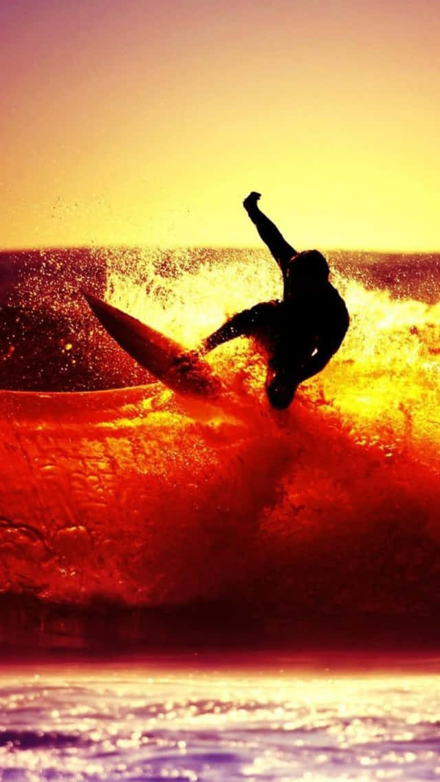 surfing iphone, sunset, fiery wave, SD Phone Wallpaper
