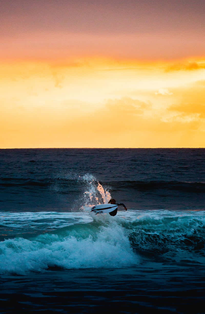 Surfing iPhone, sunset, fiery orange, SD Phone Wallpaper