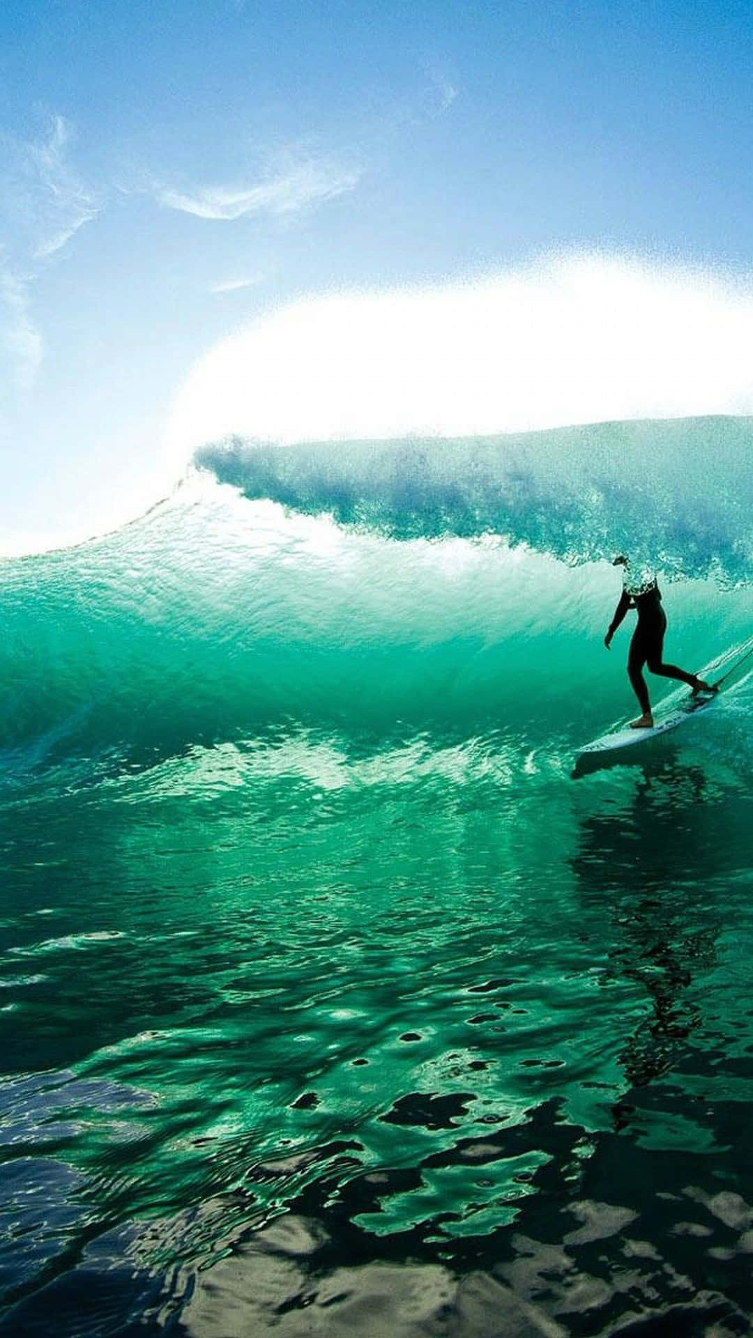 Surfing iPhone, turquoise wave, clear blue sky, Full HD Phone Wallpaper