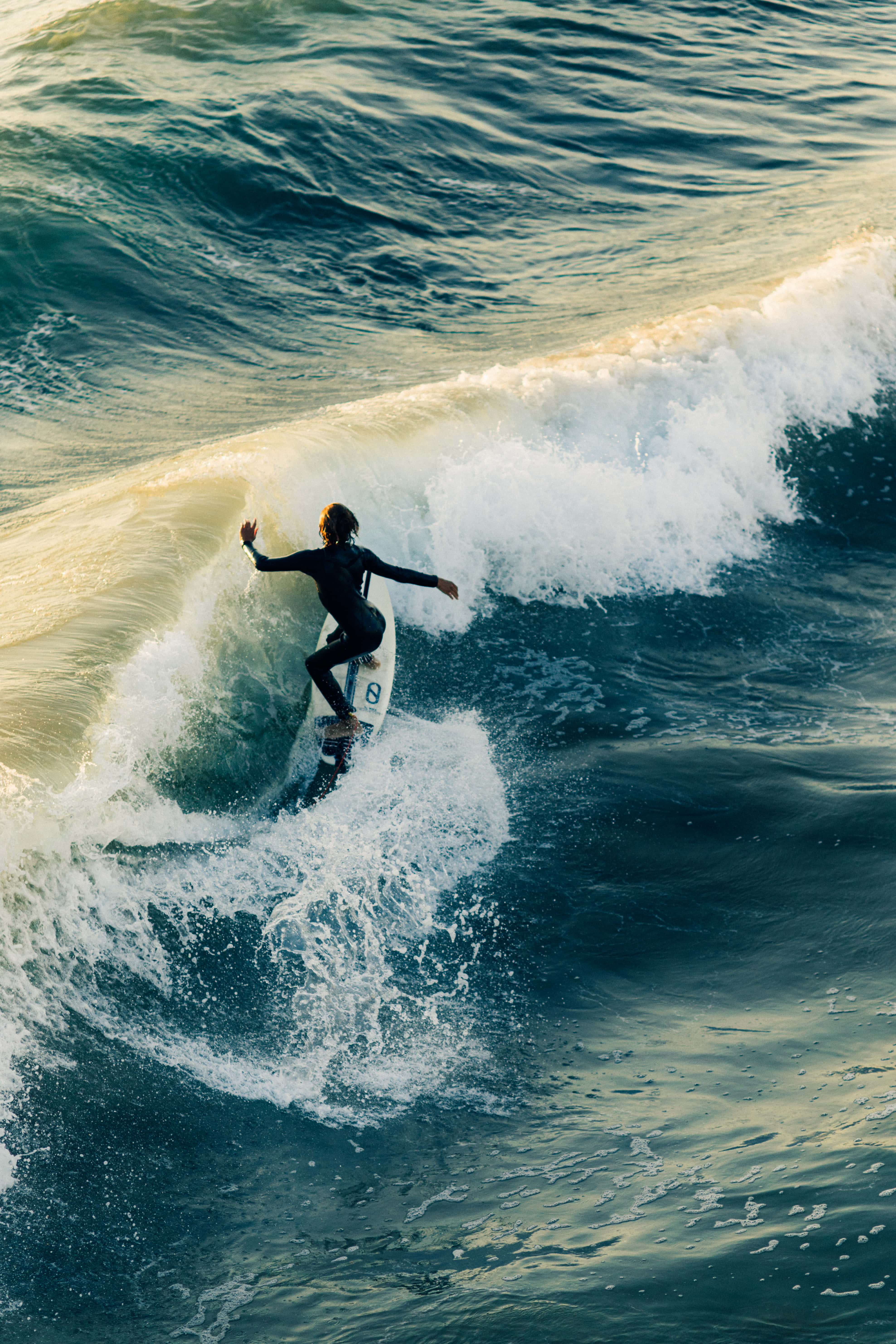 surfing iPhone, black wetsuit, ocean wave, 5K Phone Wallpaper