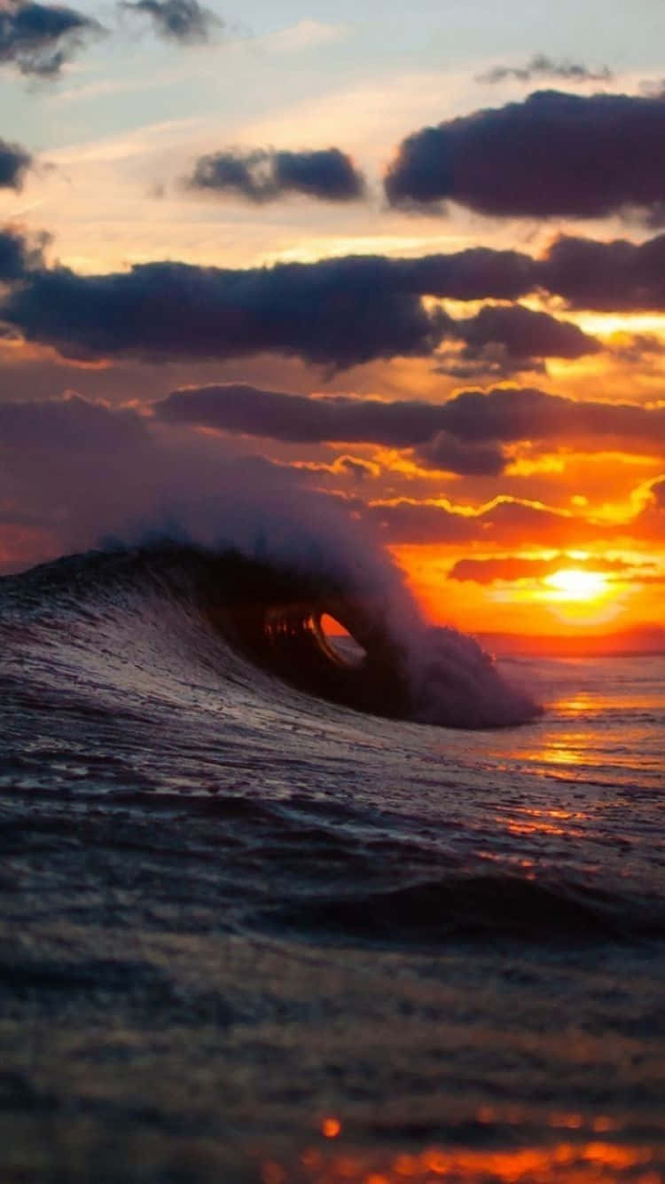 iPhone, sunset, ocean wave, HD Phone Wallpaper