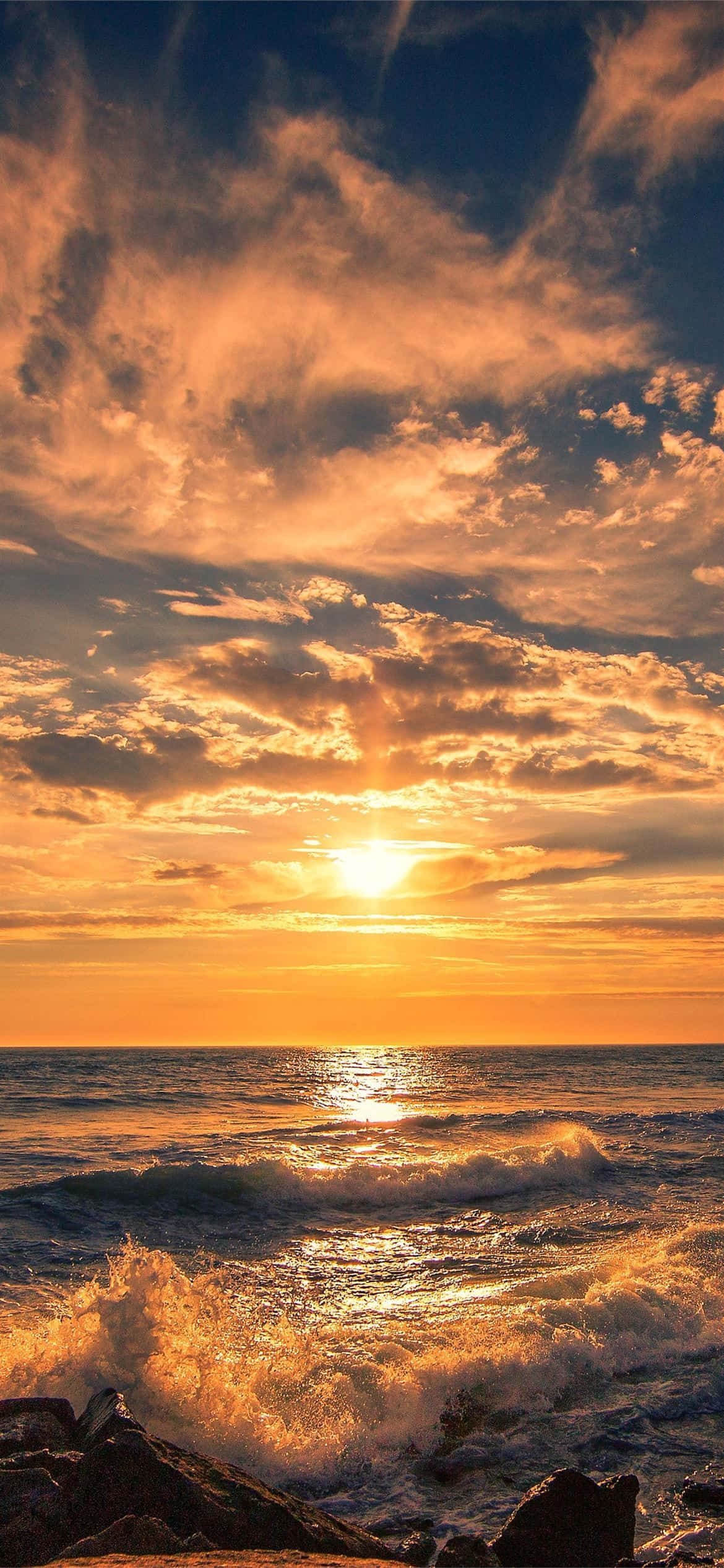 iPhone, fiery sunset, ocean, Full HD Phone Wallpaper