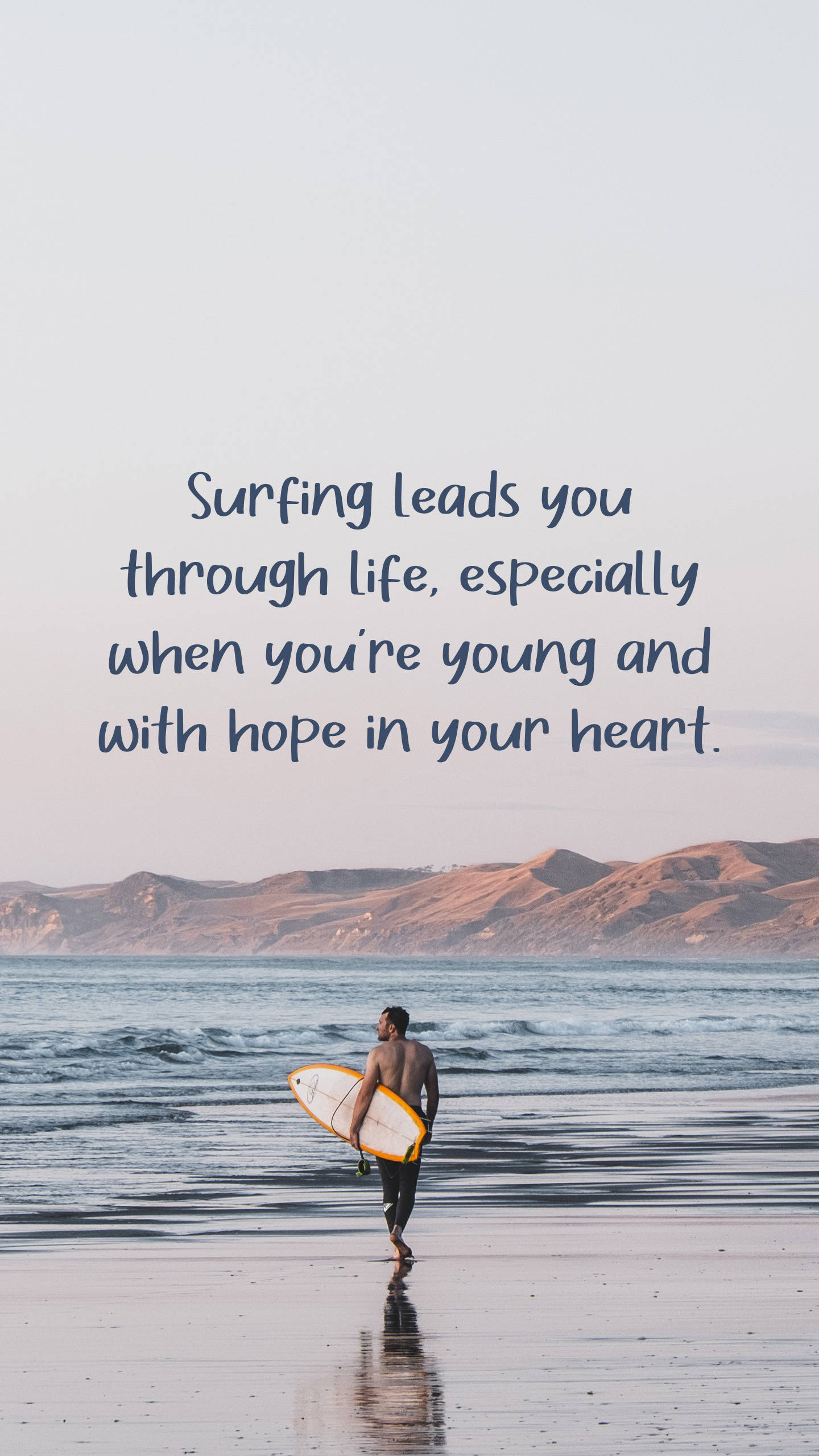 Surfing, wet sand, ocean waves, 2K Phone Wallpaper