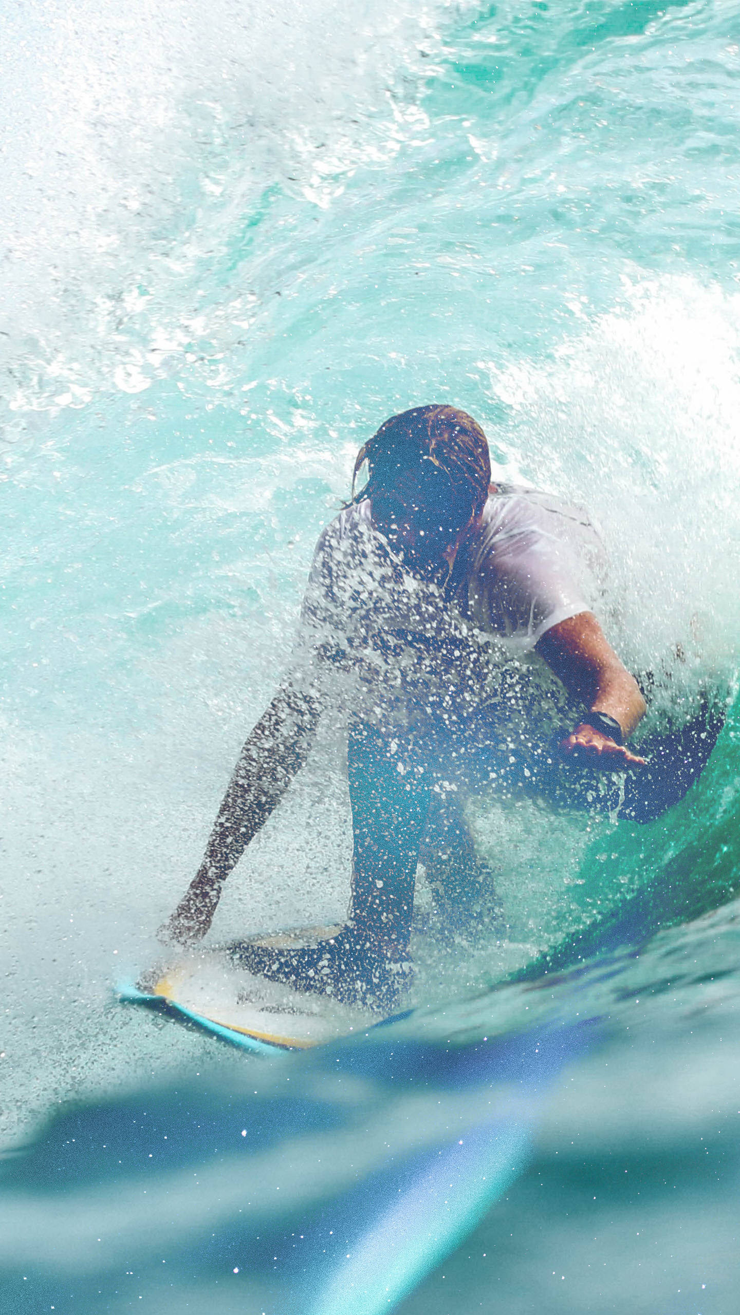 surfing, turquoise ocean wave, water splashing, 2K Phone Wallpaper