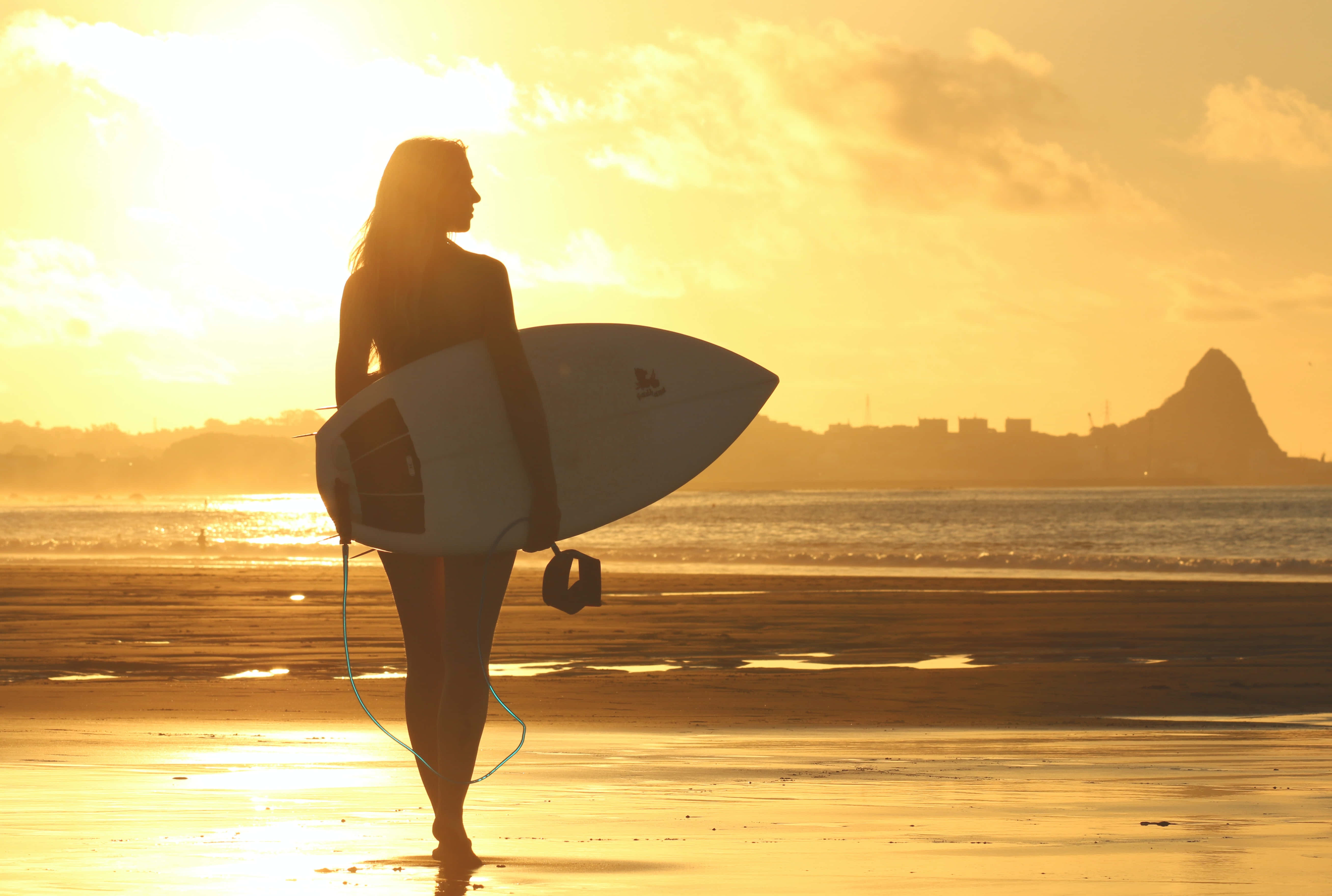 surfer, surfboard, golden beach, 5K Desktop Wallpaper