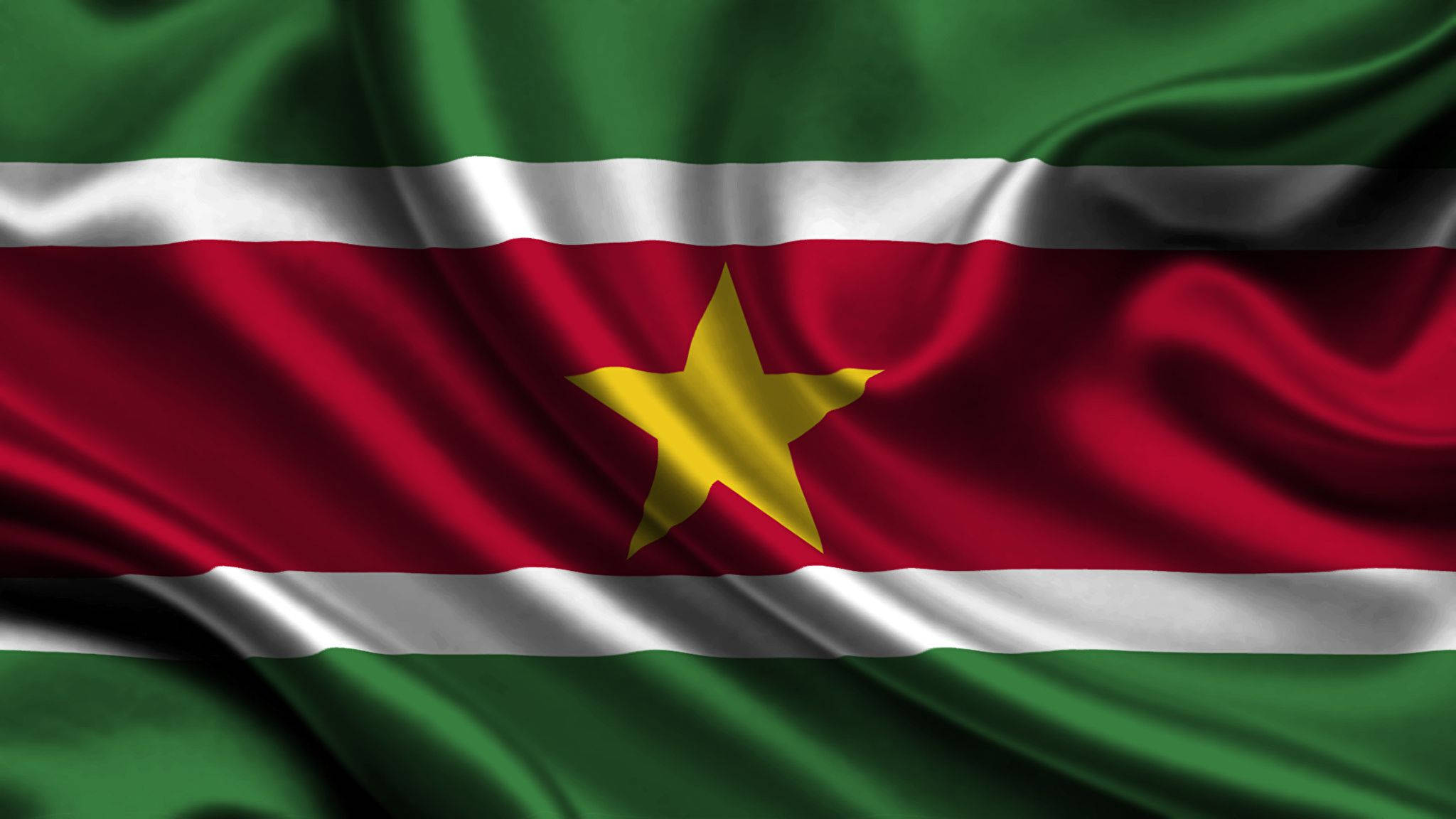 Suriname, satin flag, green red white stripes, Full HD Desktop Wallpaper