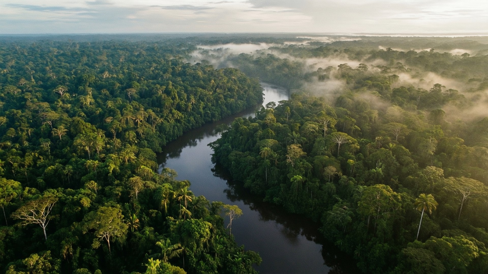 Suriname, rainforest canopy, winding river, Full HD Desktop Wallpaper