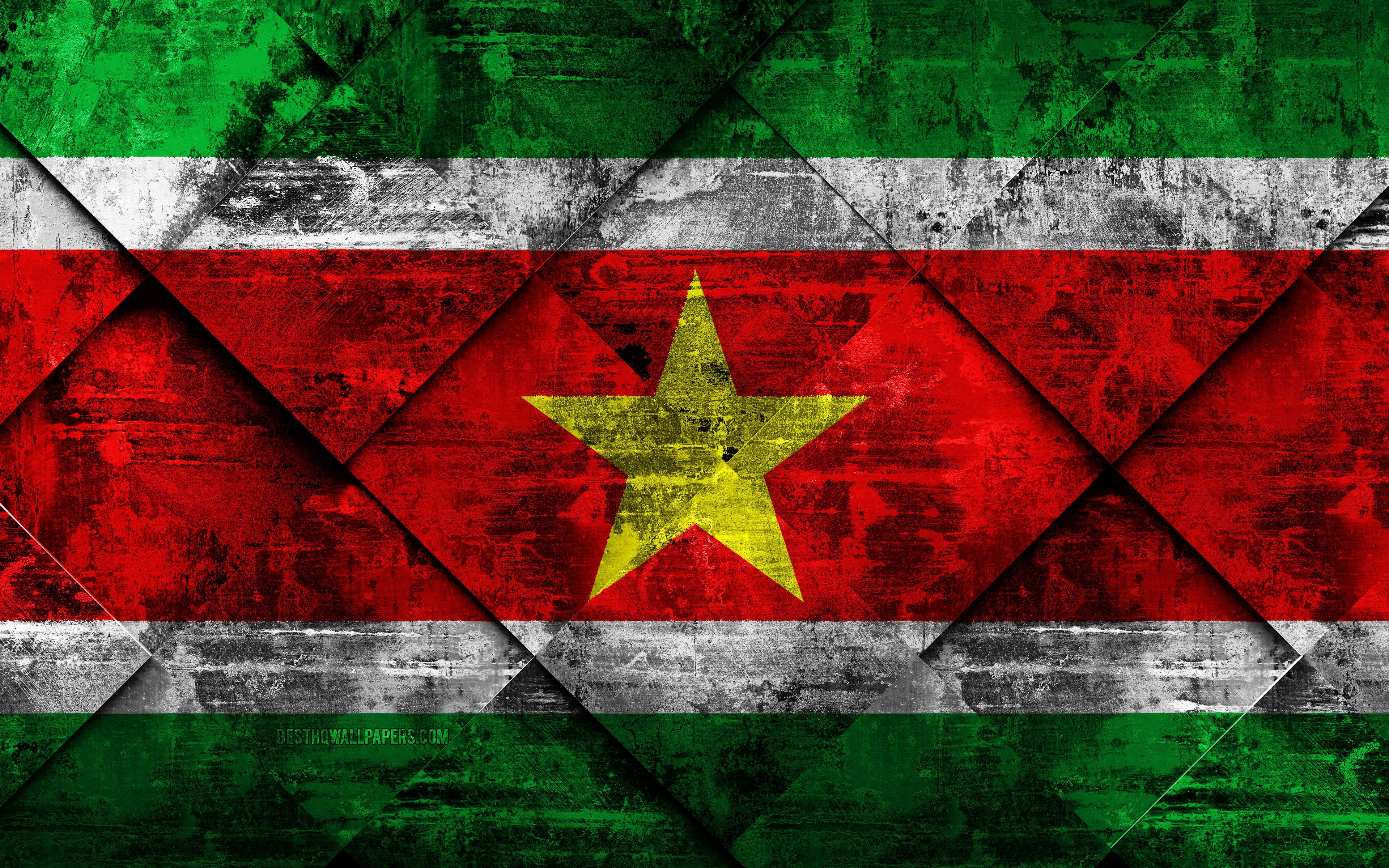 Suriname flag, yellow star, red stripes, 4K Desktop Wallpaper