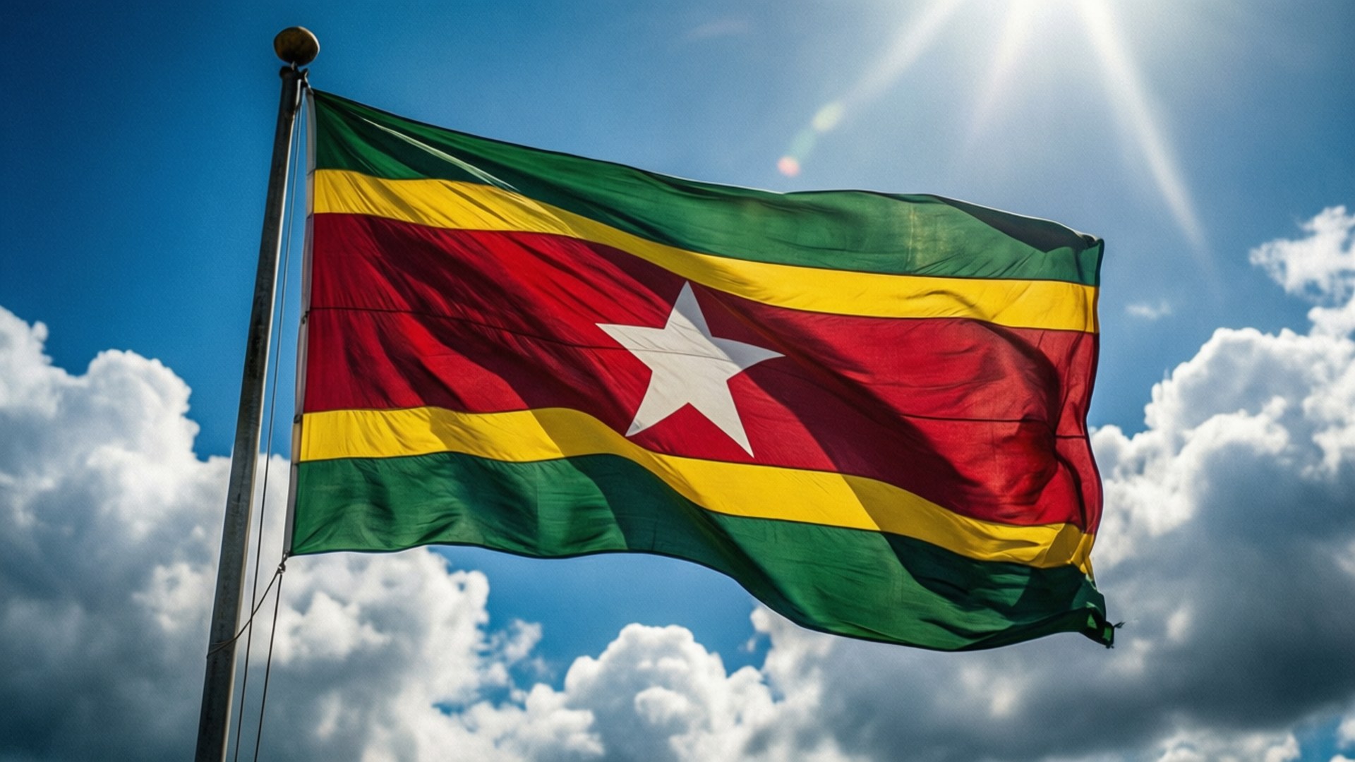 Suriname flag, dramatic sky, waving, Full HD Desktop Wallpaper