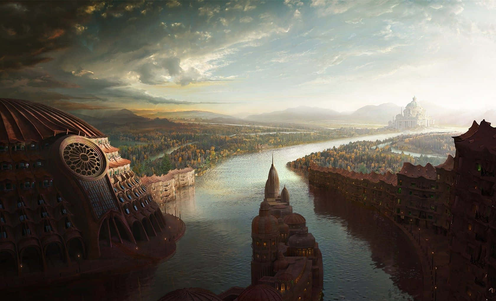 Surreal Art, fantasy city, gothic architecture, HD Desktop Wallpaper