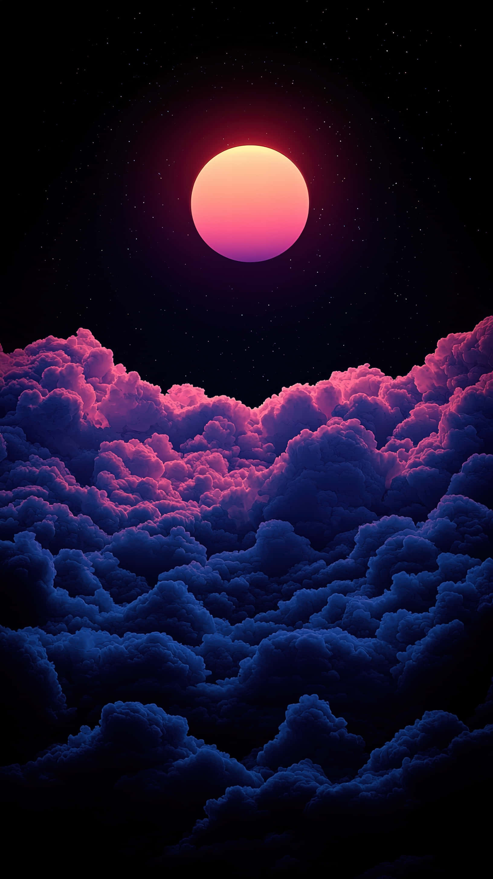 cosmic sun, deep purple and pink cloudscape, starry night sky, 2K Phone Wallpaper