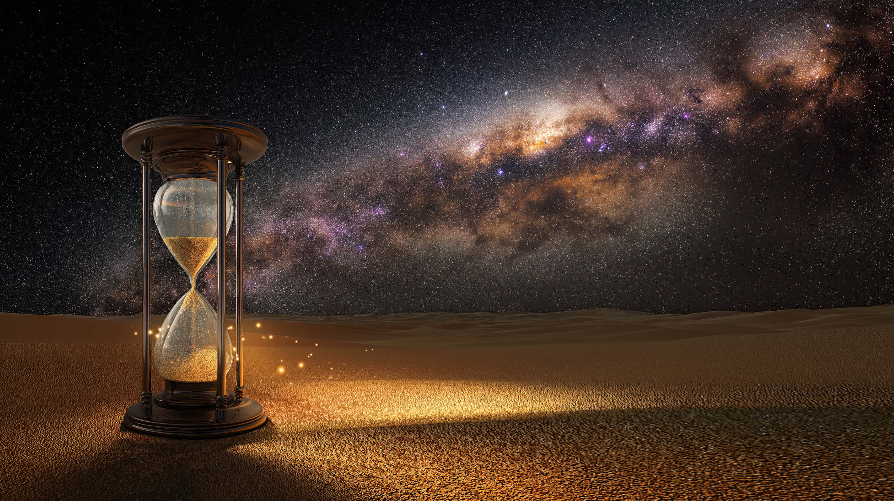 hourglass, desert dune, starry sky, 2K Desktop Wallpaper