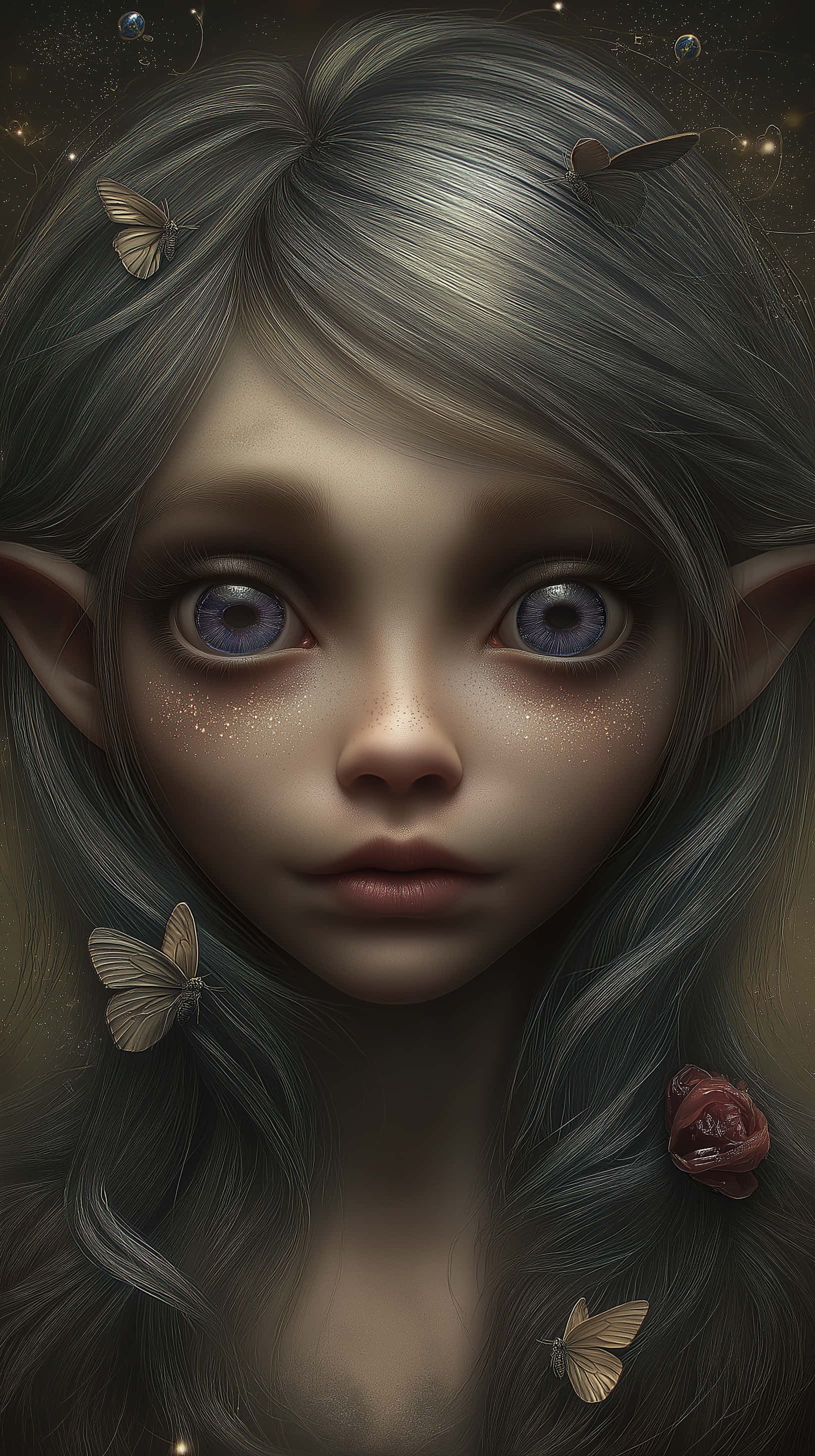 fantasy elf, butterflies, glowing hair, 2K Phone Wallpaper