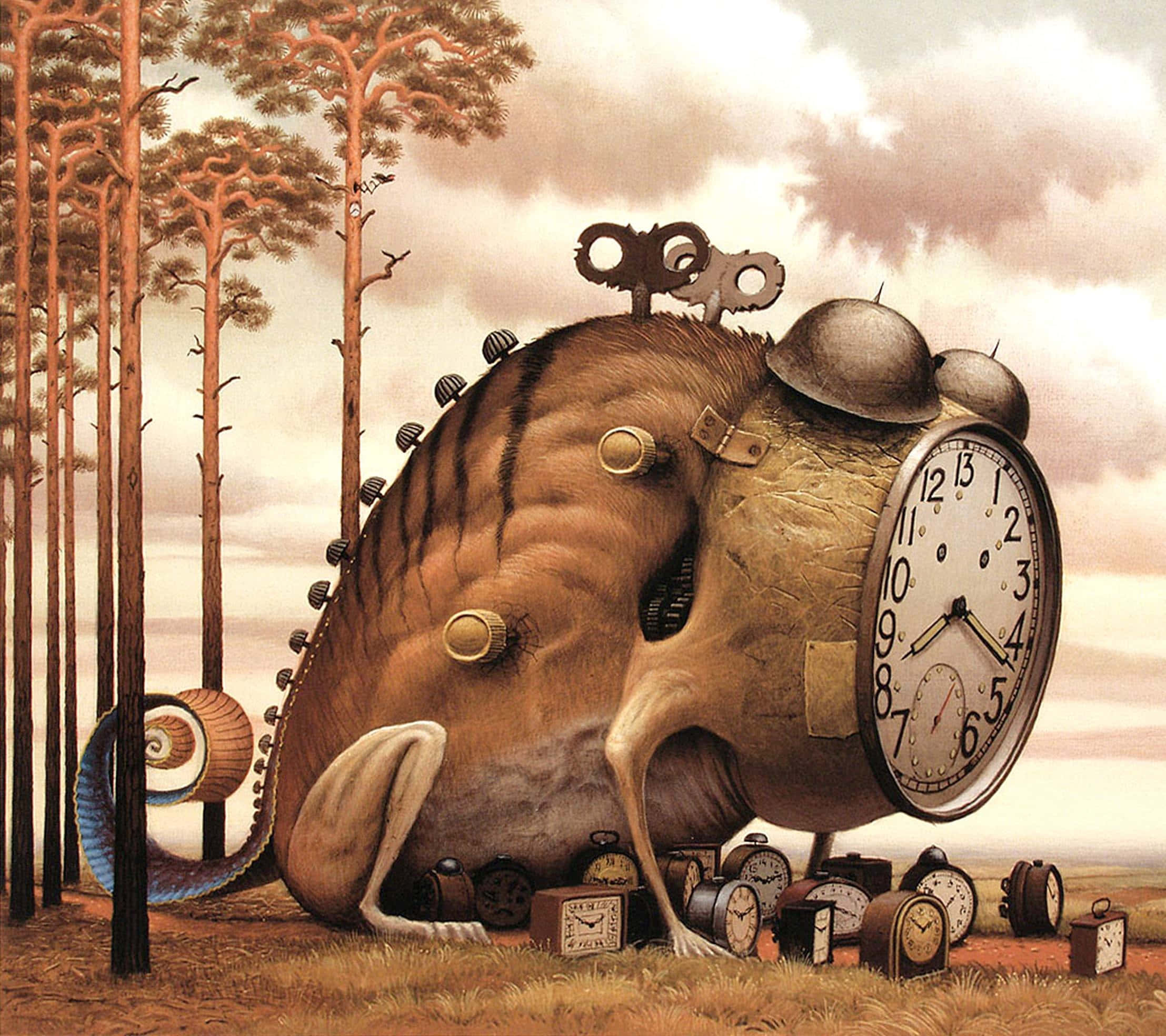 surrealism, giant creature, clock face for a head, Full HD Desktop Wallpaper