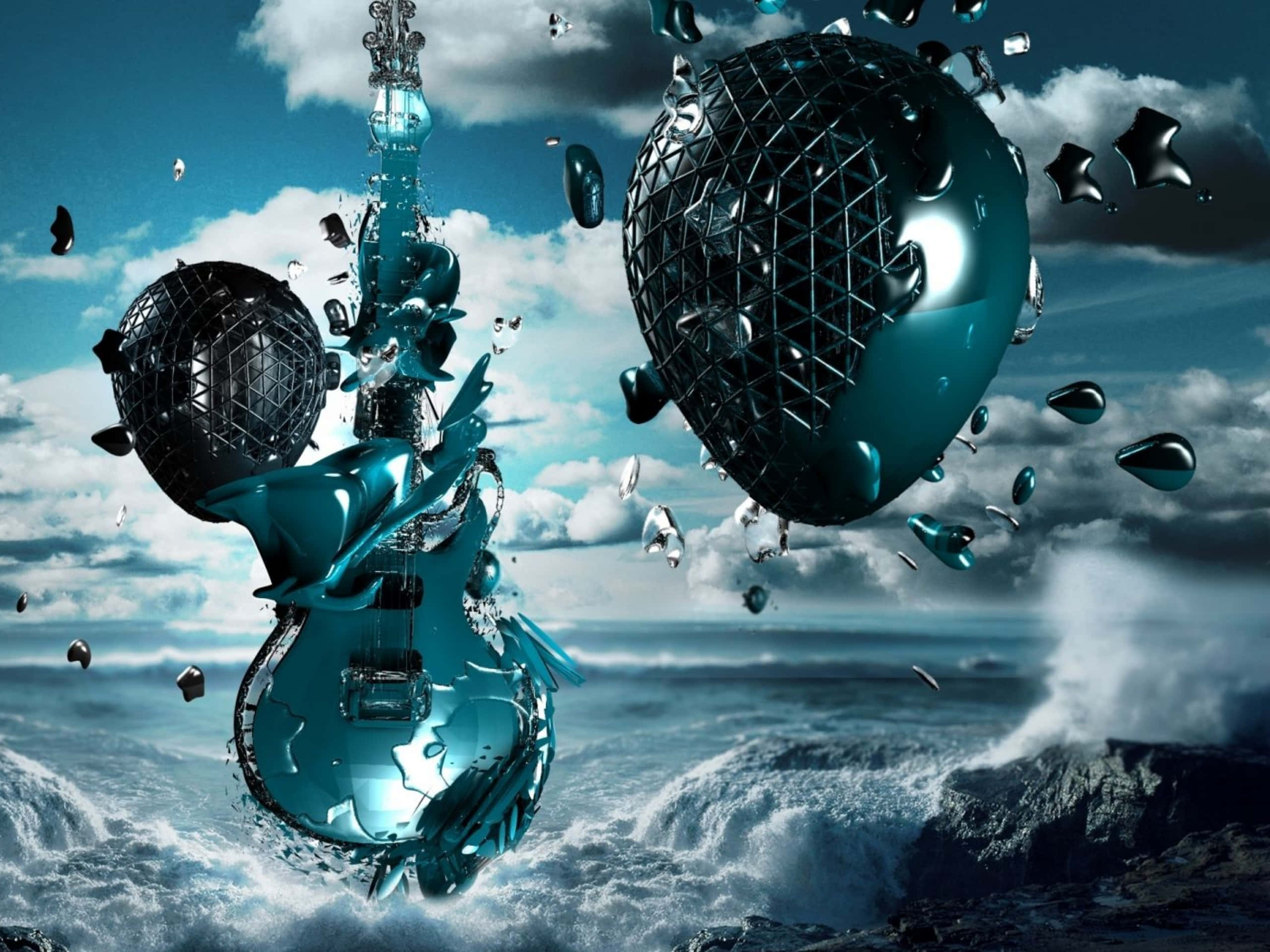 surrealism, futuristic guitar, sphere, 2K Desktop Wallpaper