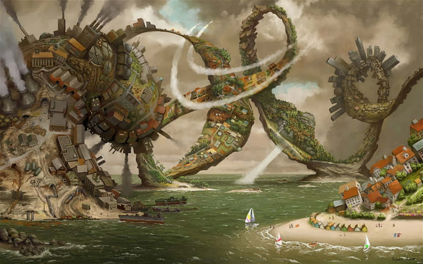 surrealism, colossal, vine-covered octopus, HD Desktop Wallpaper