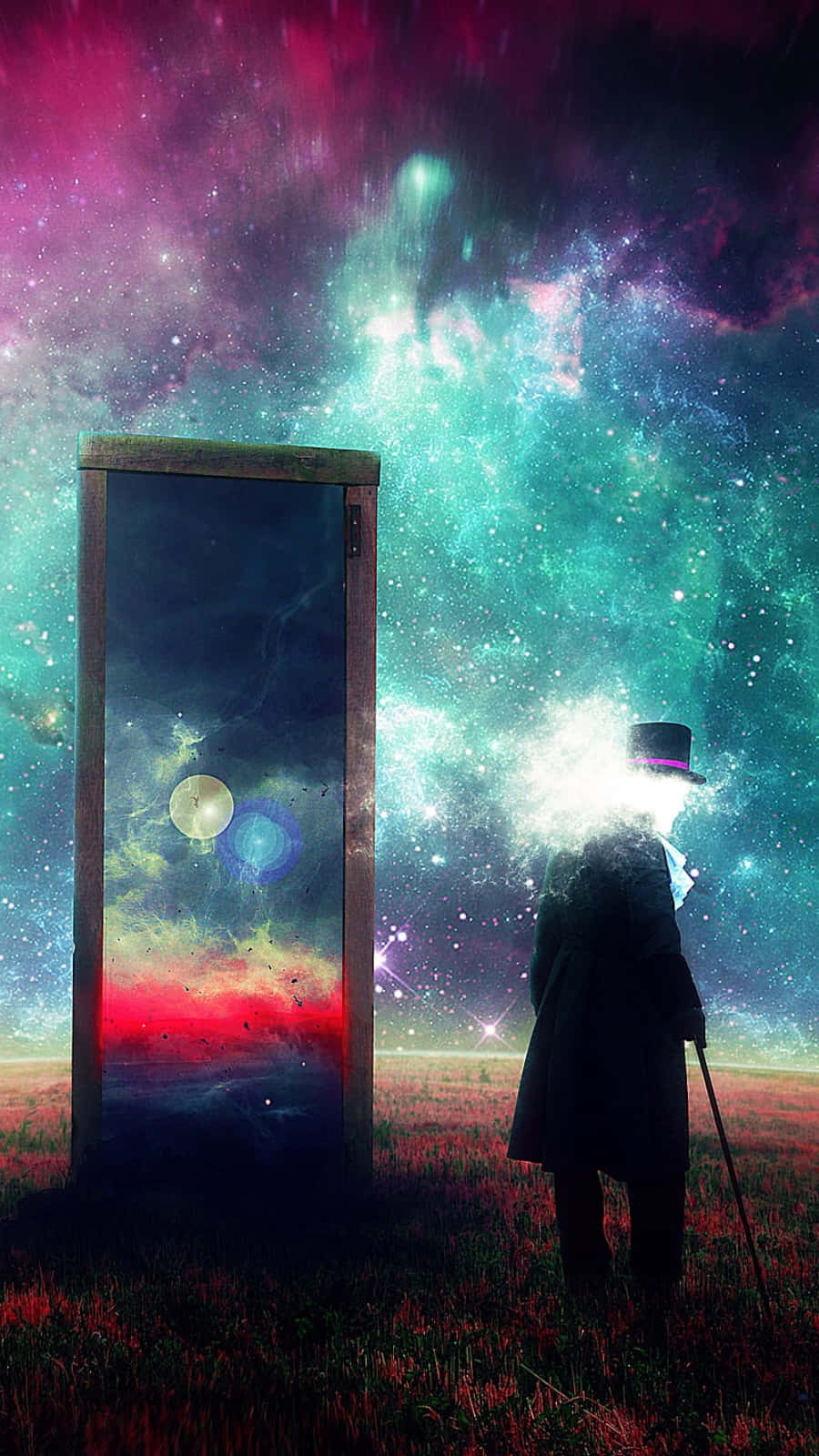 surrealism, cosmic door, nebula sky, HD Phone Wallpaper