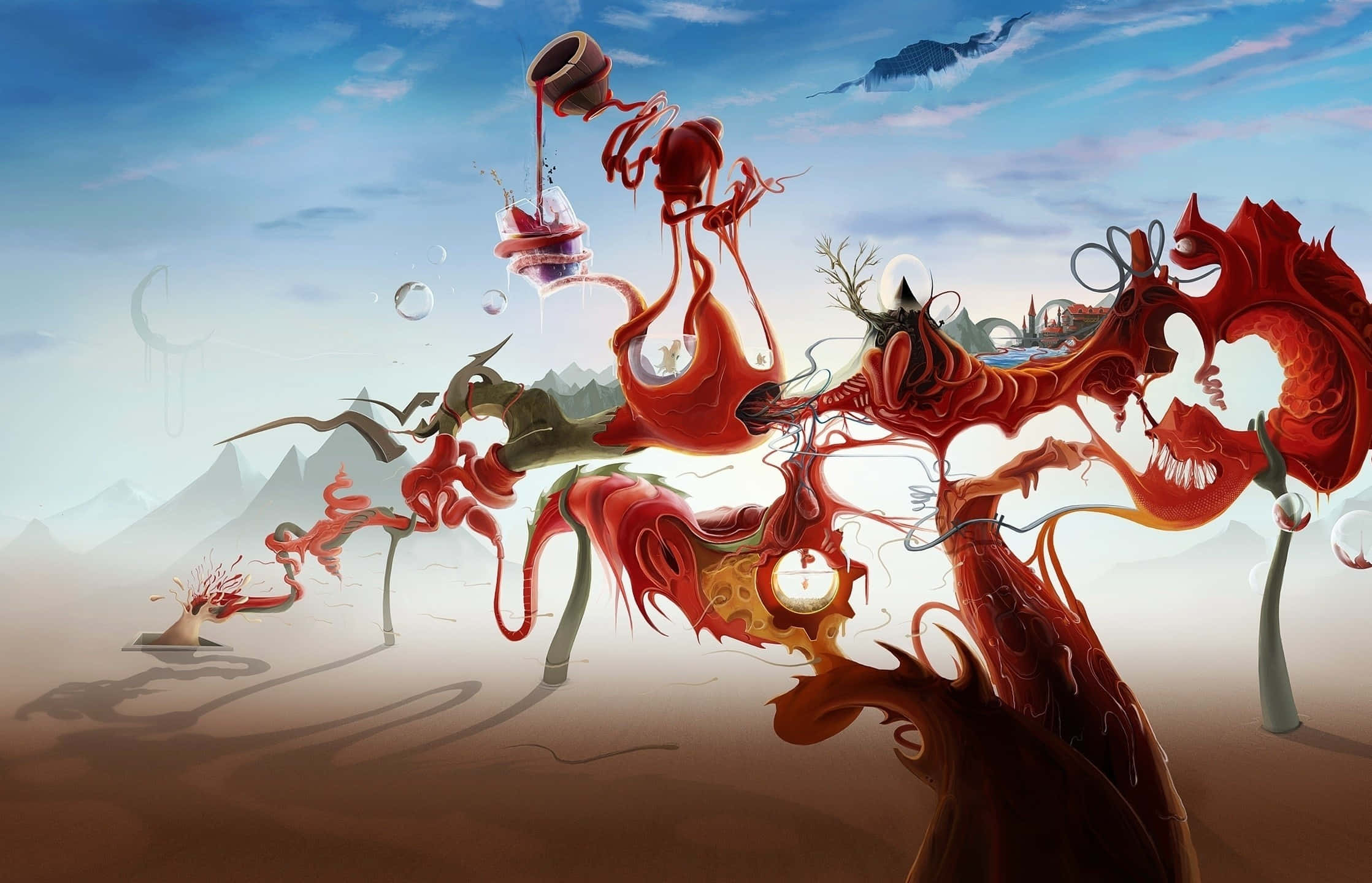 surrealism, desert landscape, flowing red organic forms, Full HD Desktop Wallpaper
