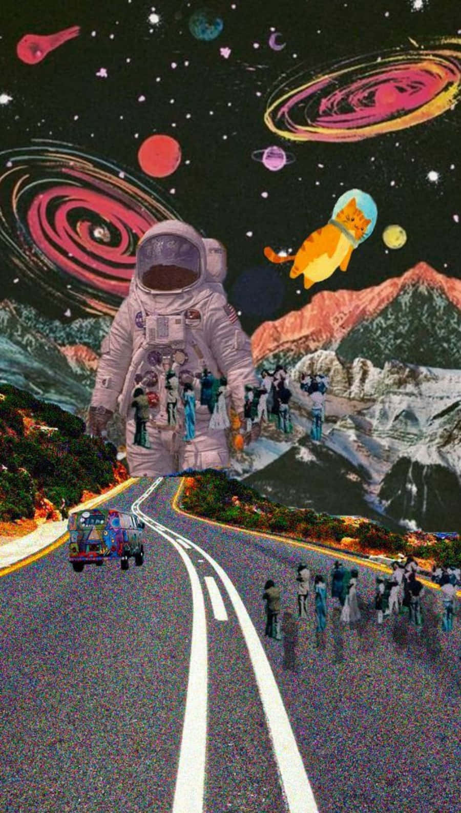 surrealism, cosmic highway, giant astronaut, HD Phone Wallpaper