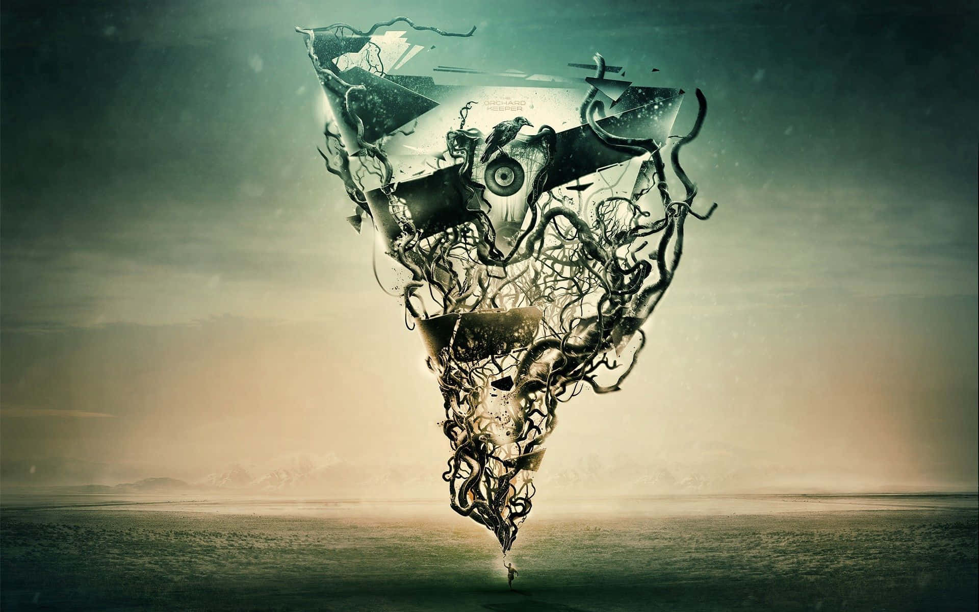 surreal digital-art tornado, twisted metal, organic vines, Full HD Desktop Wallpaper
