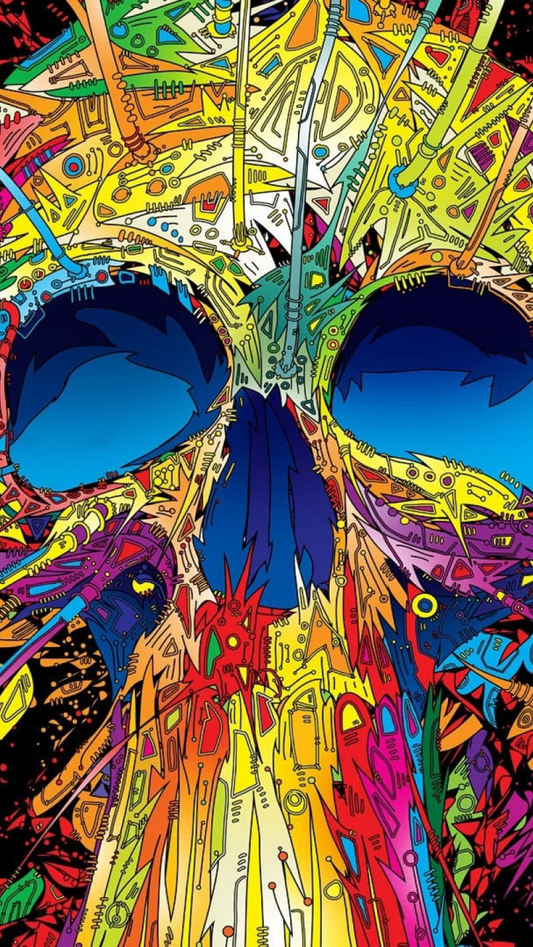 abstract skull, colorful circuitry, geometric shapes, Full HD Phone Wallpaper