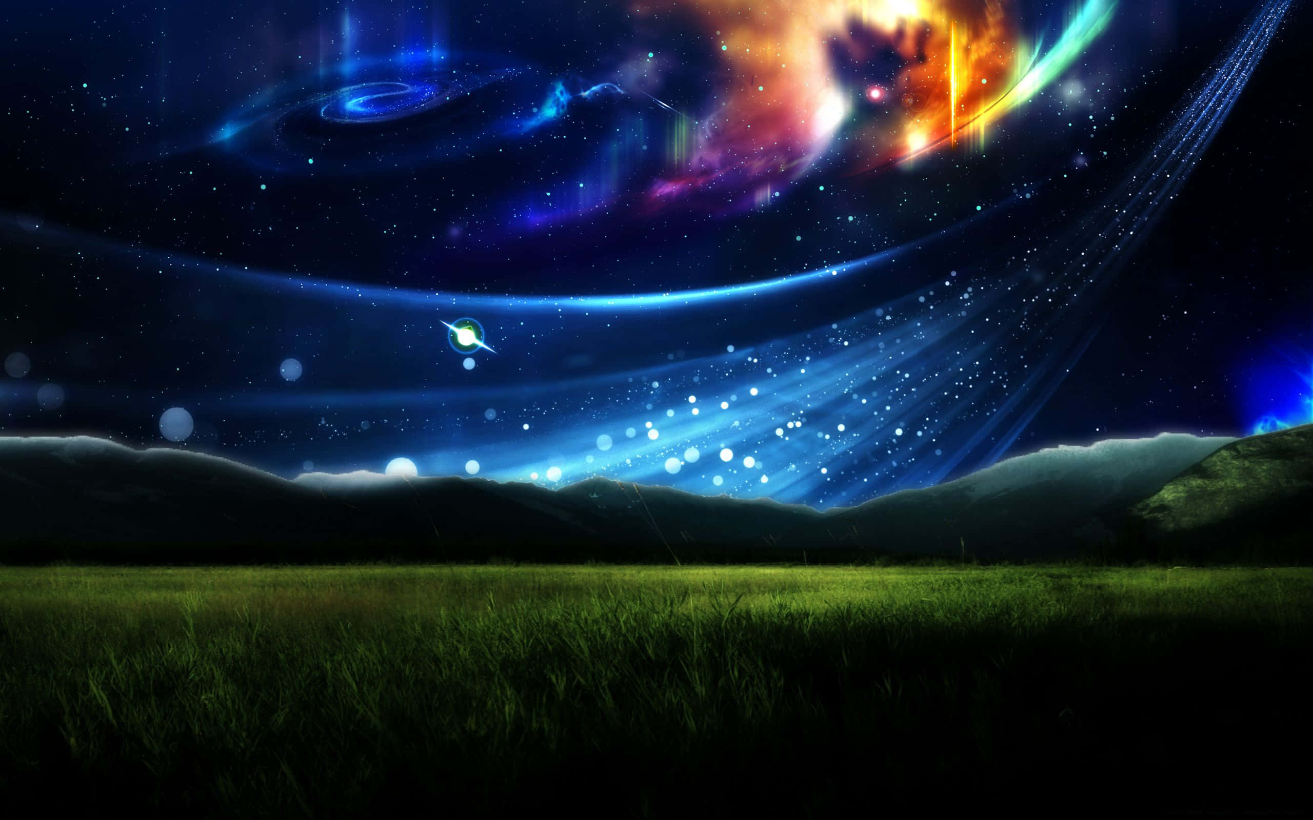 cosmic sky, swirling galaxies, glowing nebulae, 2K Desktop Wallpaper