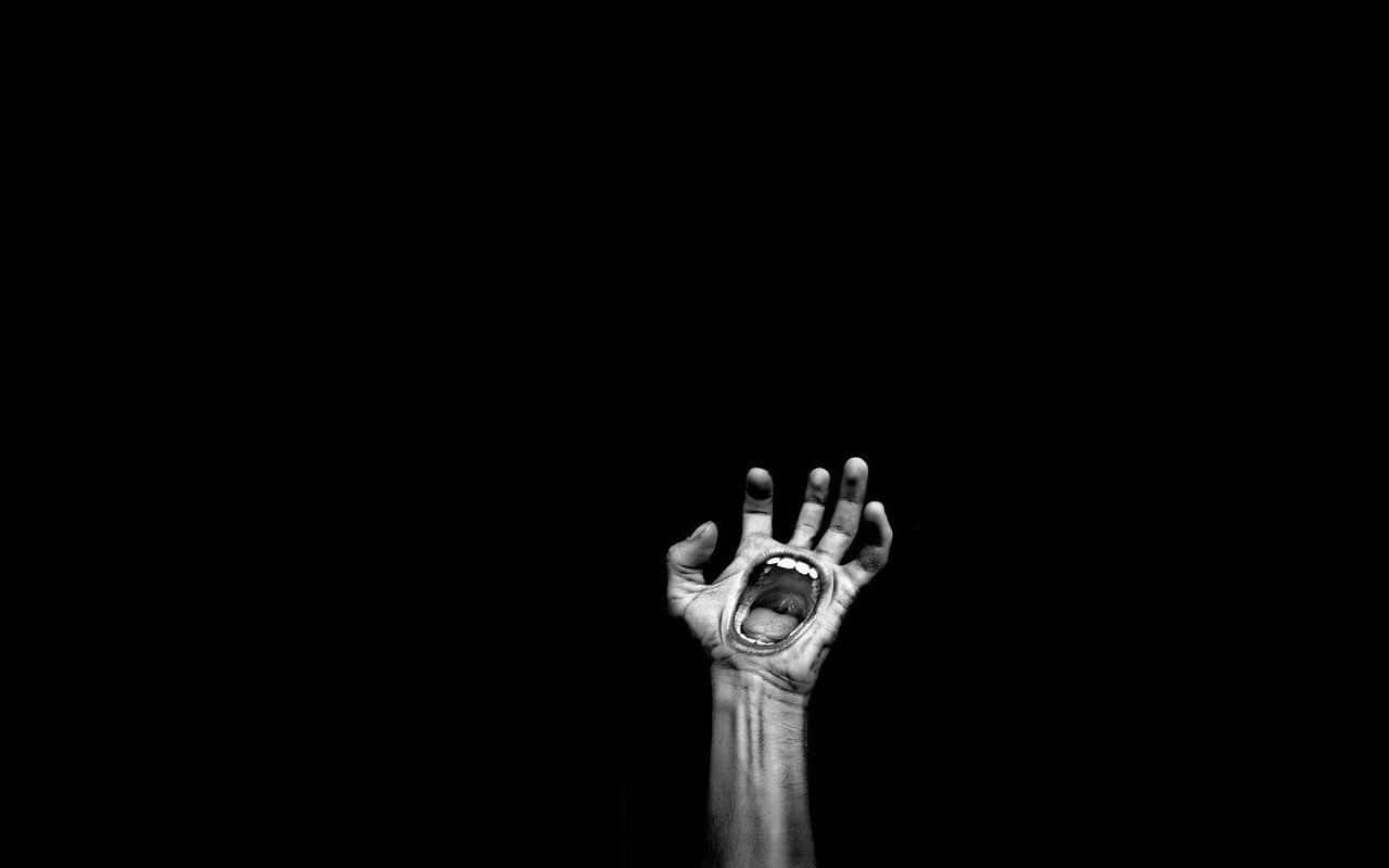 dark surrealism, screaming mouth, human hand, HD Desktop Wallpaper