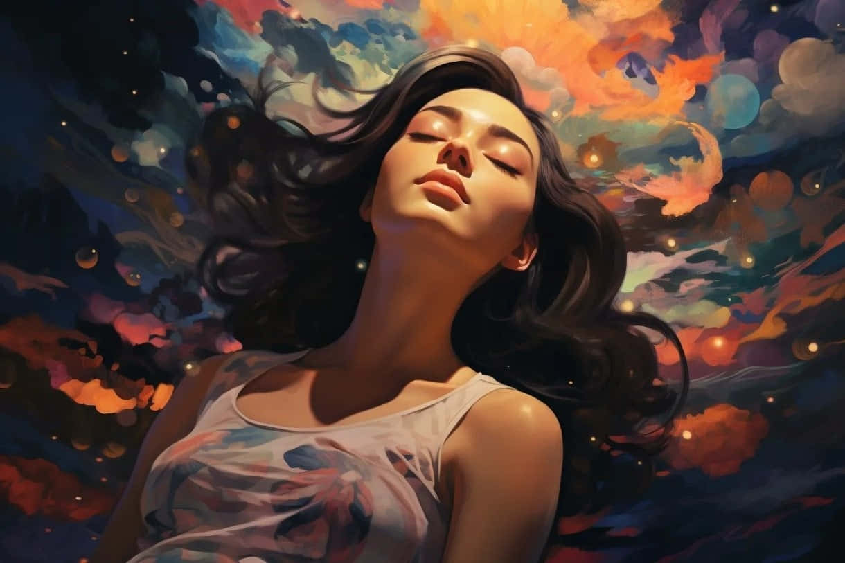 dark hair, vibrant cosmic sky, orange blue, SD Desktop Wallpaper